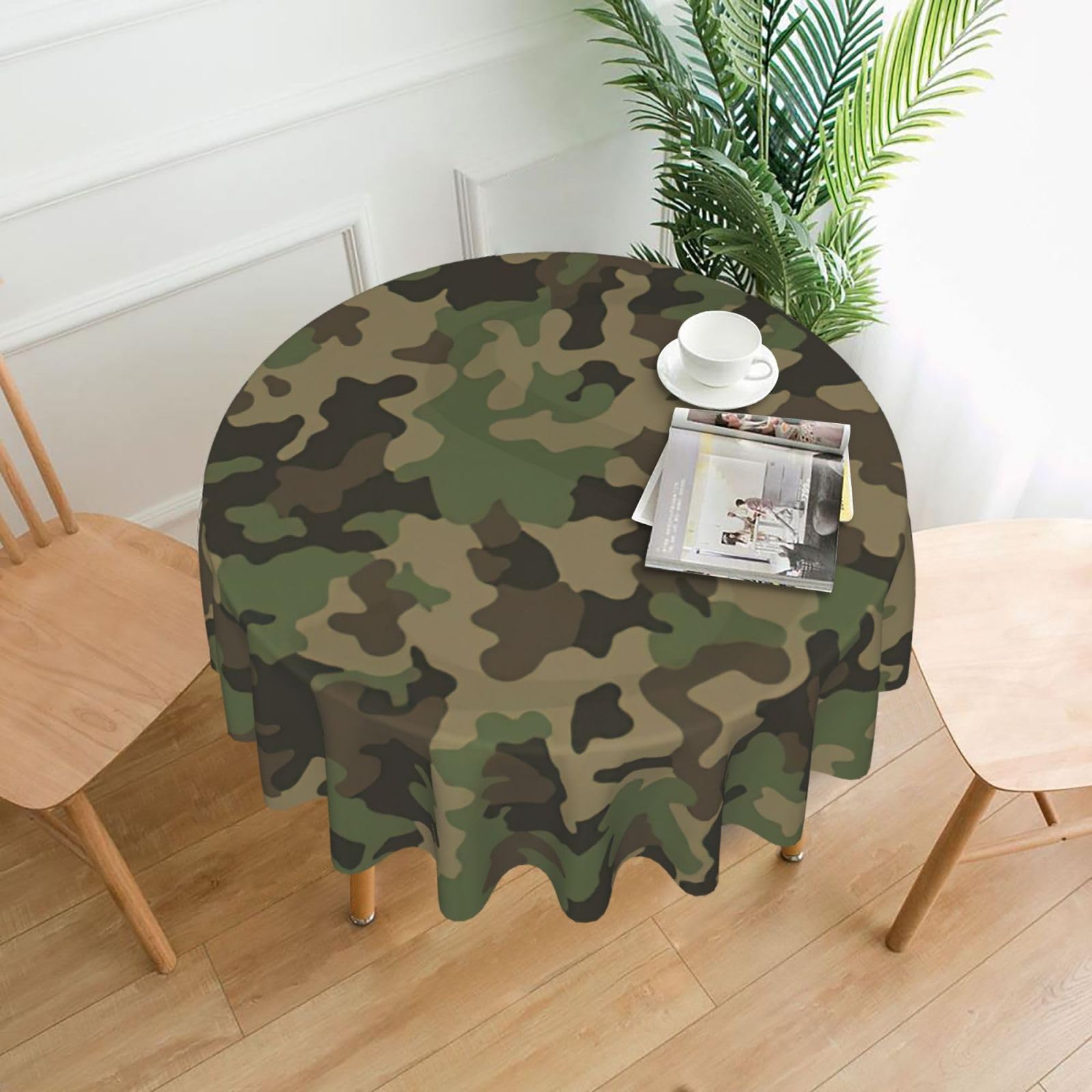 SDEGTHO Green camo Print Modern Retro Round Tablecloth 60in Polyester Fabric Cover for Party Dining Table Washable