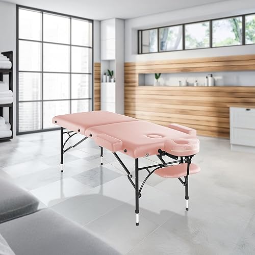 Miniatura 7 de Saloniture Mesa de masaje profesional portátil ligera biplegable con patas de aluminio, incluye reposacabezas, soporte facial, reposabrazos y funda