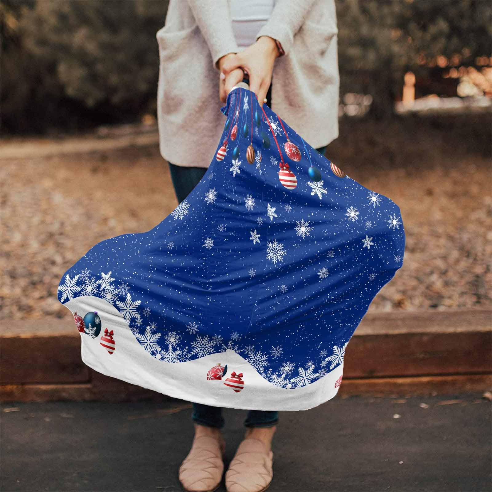 Nursing Cover for Breastfeeding Scarf, Snowflakes Sapphire Blue Red Various Xmas Ornaments Baby Car Covers Super Soft Multi Use for Canopy Shopping Cart Cover Blanket Stroller Cover