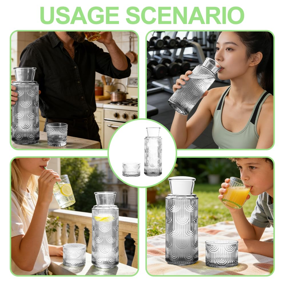 Gluckigluck - Caraffa in vetro con coperchio, set con tazza (630 ml) – vetro borosilicato, caraffa per comodino, per camera degli ospiti, bagno e soggiorno (trasparente)