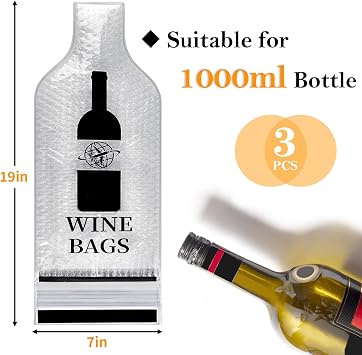 3 Pack Wine Bottle Travel Bags 19x7 Inch Leak Proof for Airplane Cruise | Protector bags with PVC shell and cushioned inner layer, triple seal with double zip lock