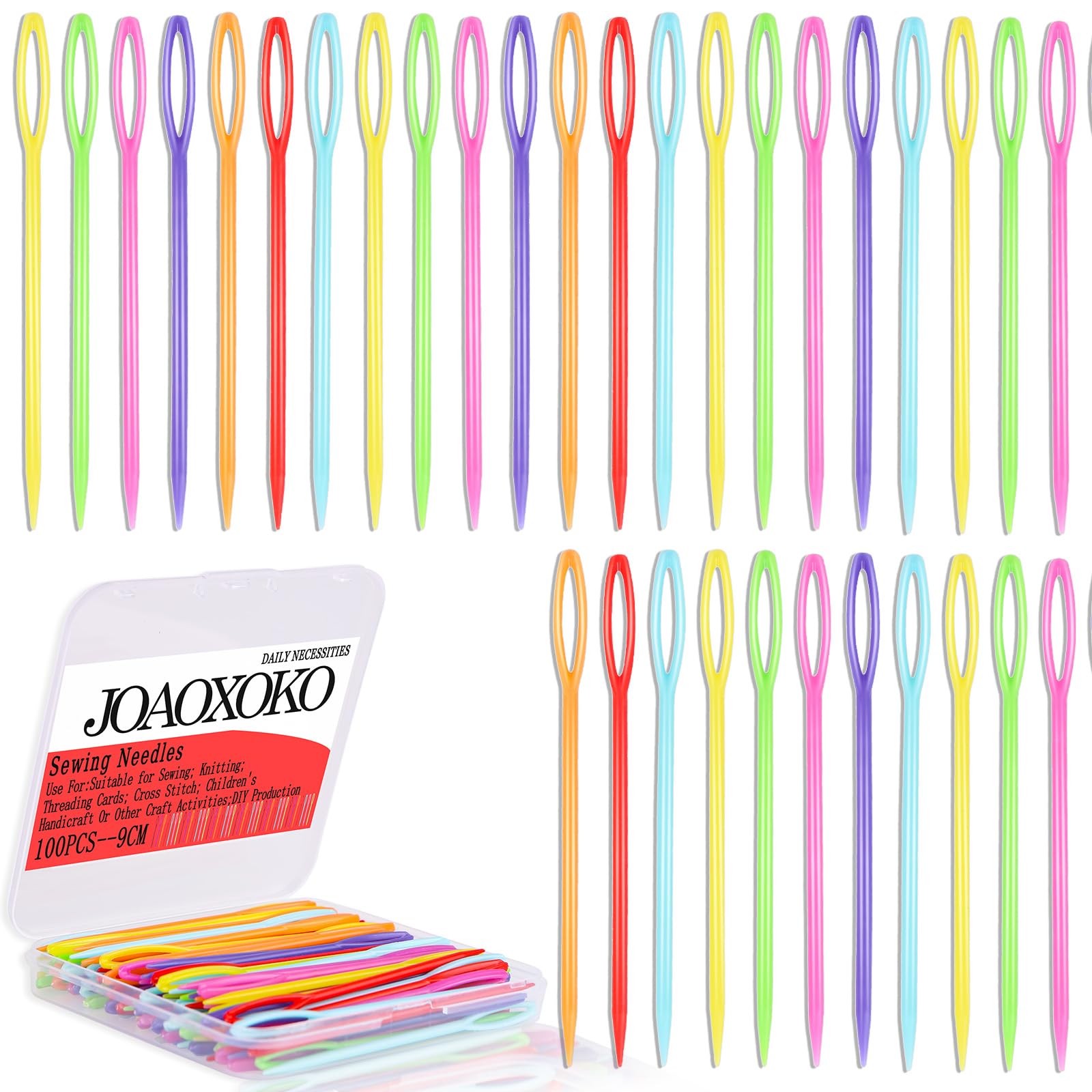 joaoxoko Big Eye Yarn Needles, 100 Count 9cm/3.54inch Plastic Darning Needles for Hand Sewing,Weaving – Lightweight, Non-Rust, Vibrant Colors with Storage Box, Ideal for Beginners and Kids (100)-picture-11