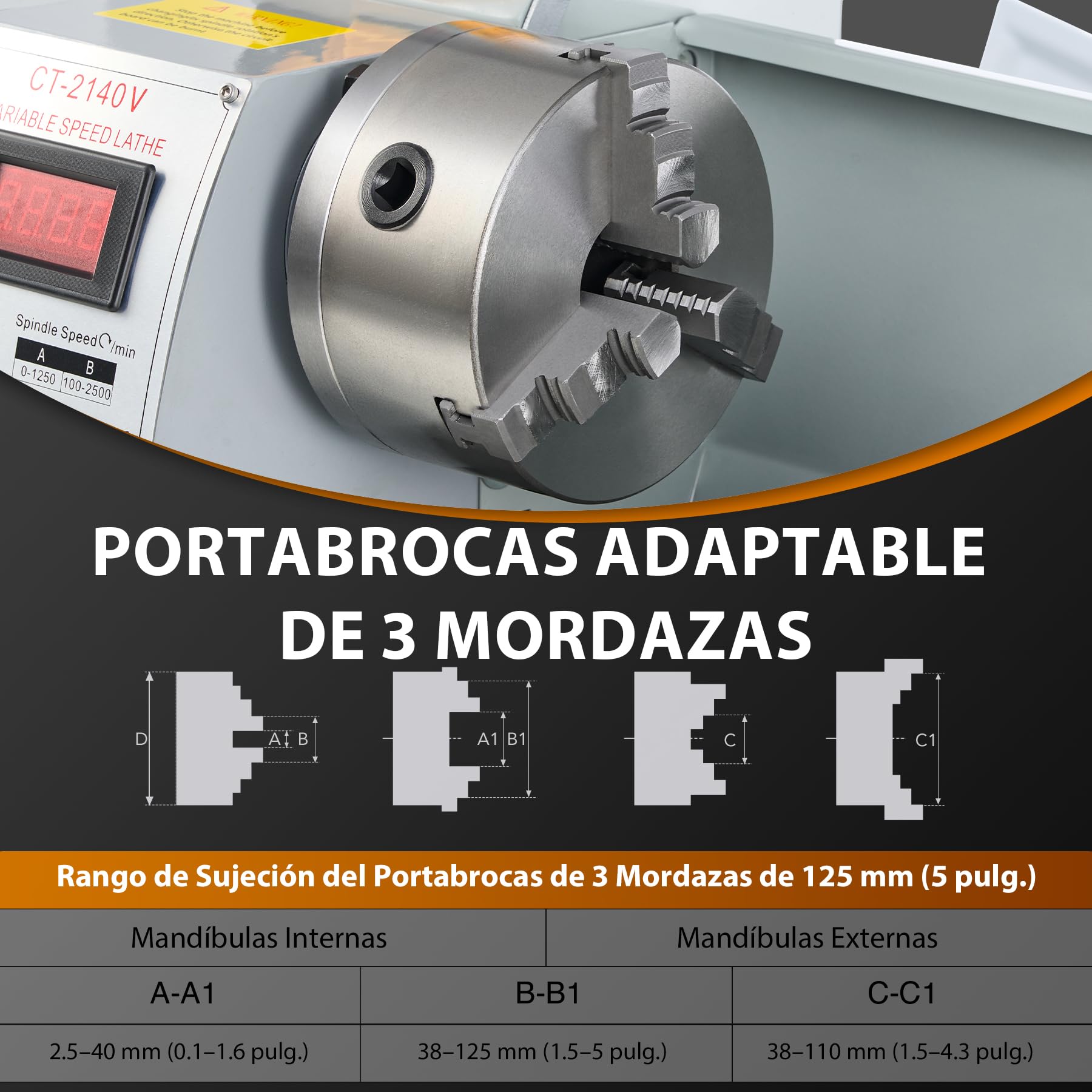 CREWORKS Mini Torno de Metal 210x400mm 750W con Pantalla Digital Torno para Metal de Sobremesa con Velocidad 2500RPM Torno de Metal para Torneado de Metales (210X400MM)