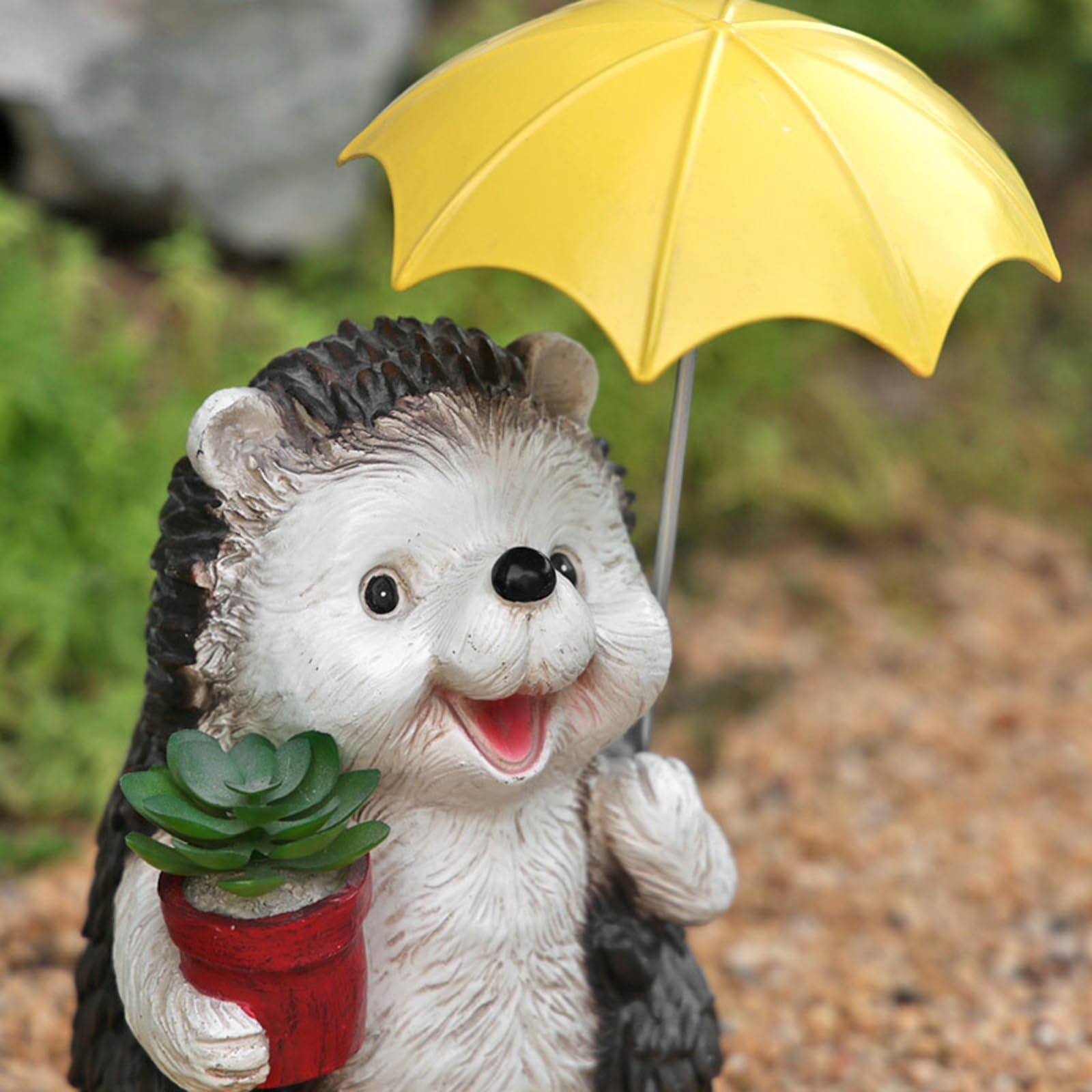 Niedliche Tiere Figuren, Igel mit Regenschirm Statue Harz Garten Ornament für Außen Balkon Geburtstag Hochzeit Halloween Party Tischdeko