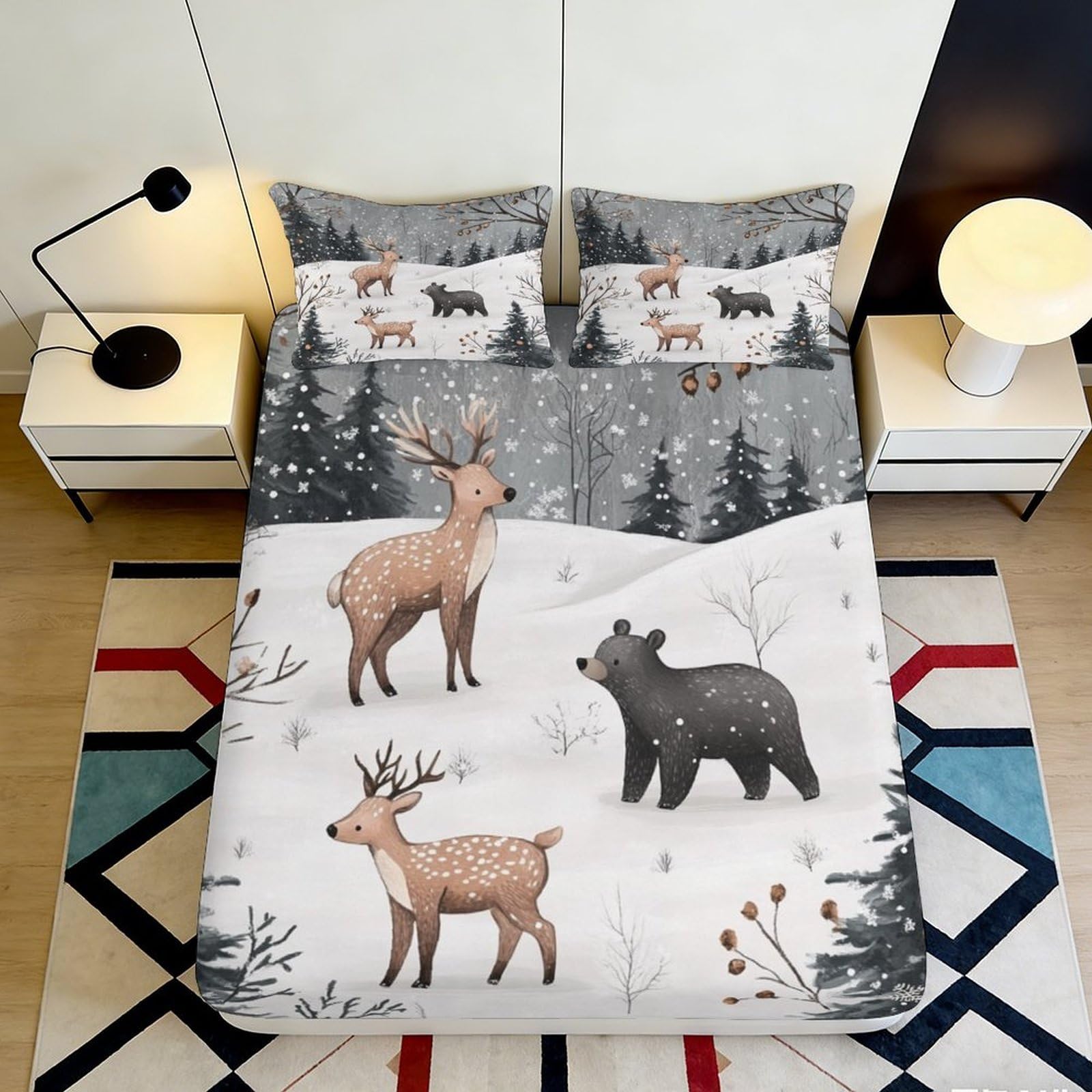 3D Printed woodland deer fitted sheet, microfiber soft touch, anti-slip, easy care, apartment bedding, bedroom decor, bed cover 90x200x25cm