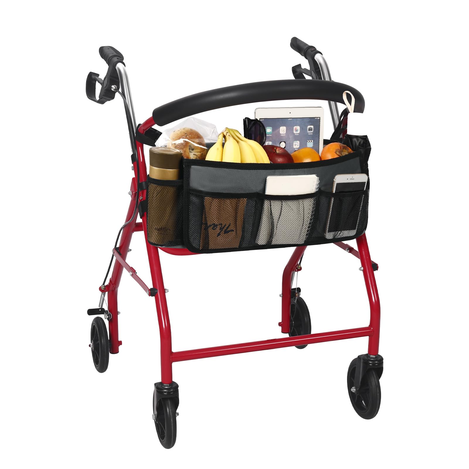Upgraded Rollator Basket, Large Walker Accessories Bag with Multiple Pockets, Rollator Accessories for Seniors Baskets for Rolling Folding Walker Easy to Use (Gray)