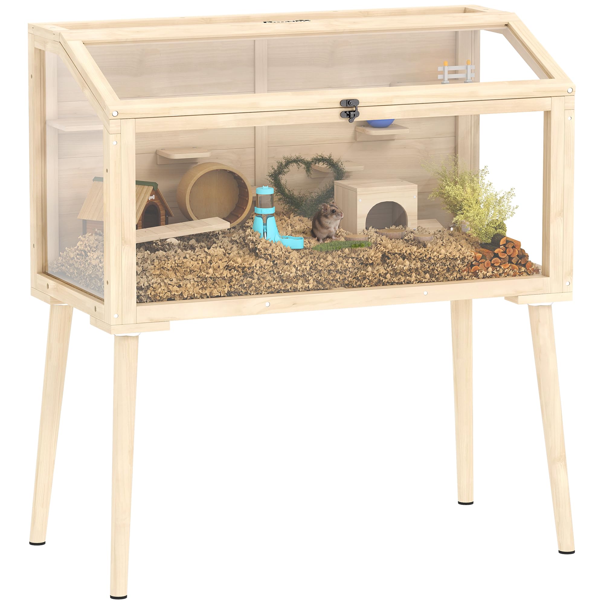 PawHut Klatka dla chomików, klatka dla chomików karłowatych, domek dla małych zwierząt z akcesoriami, butelka na wodę, 110 x 52 x 101 cm, drewno, plastik