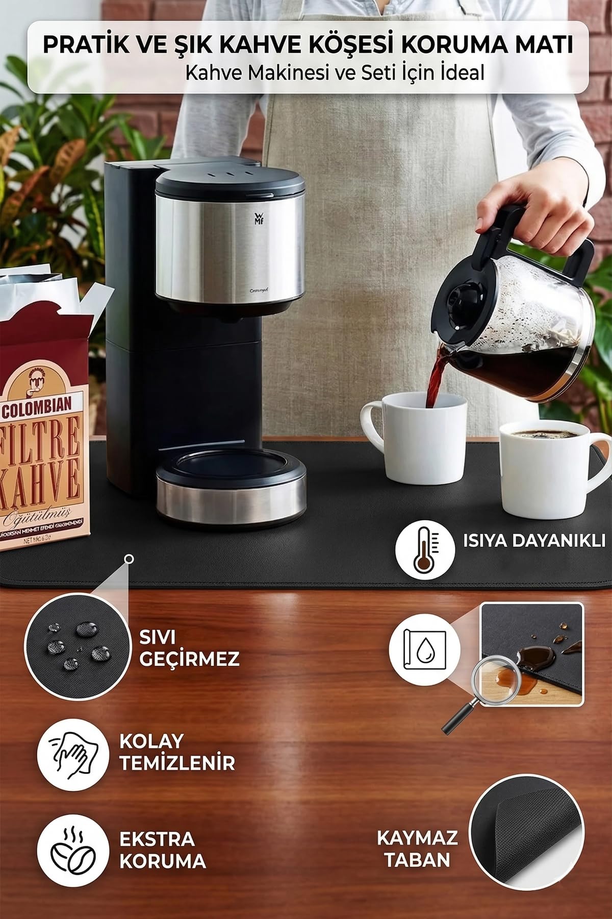 Valerine Life Barista Matı Sıvı Geçirmez Büyük Boy XXL Kahve Makinesi Pad 40x90cm Kaymaz Taban