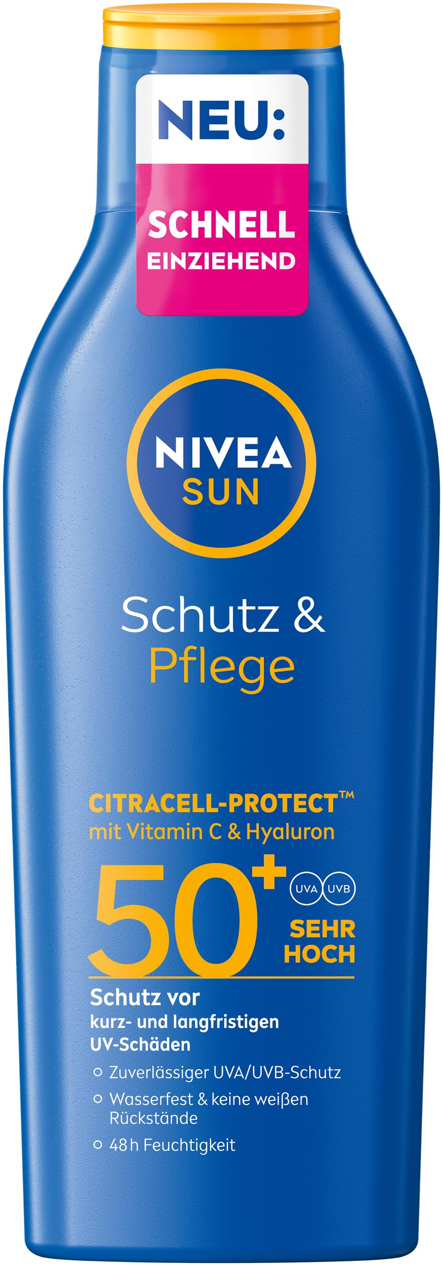 NIVEA SUN Ochrona i pielęgnacja balsamu przeciwsłonecznego LSF 50+, wodoodporna ochrona przed słońcem z witaminą C i kwasem hialuronowym, szybko wchłaniający się krem przeciwsłoneczny do 48 h