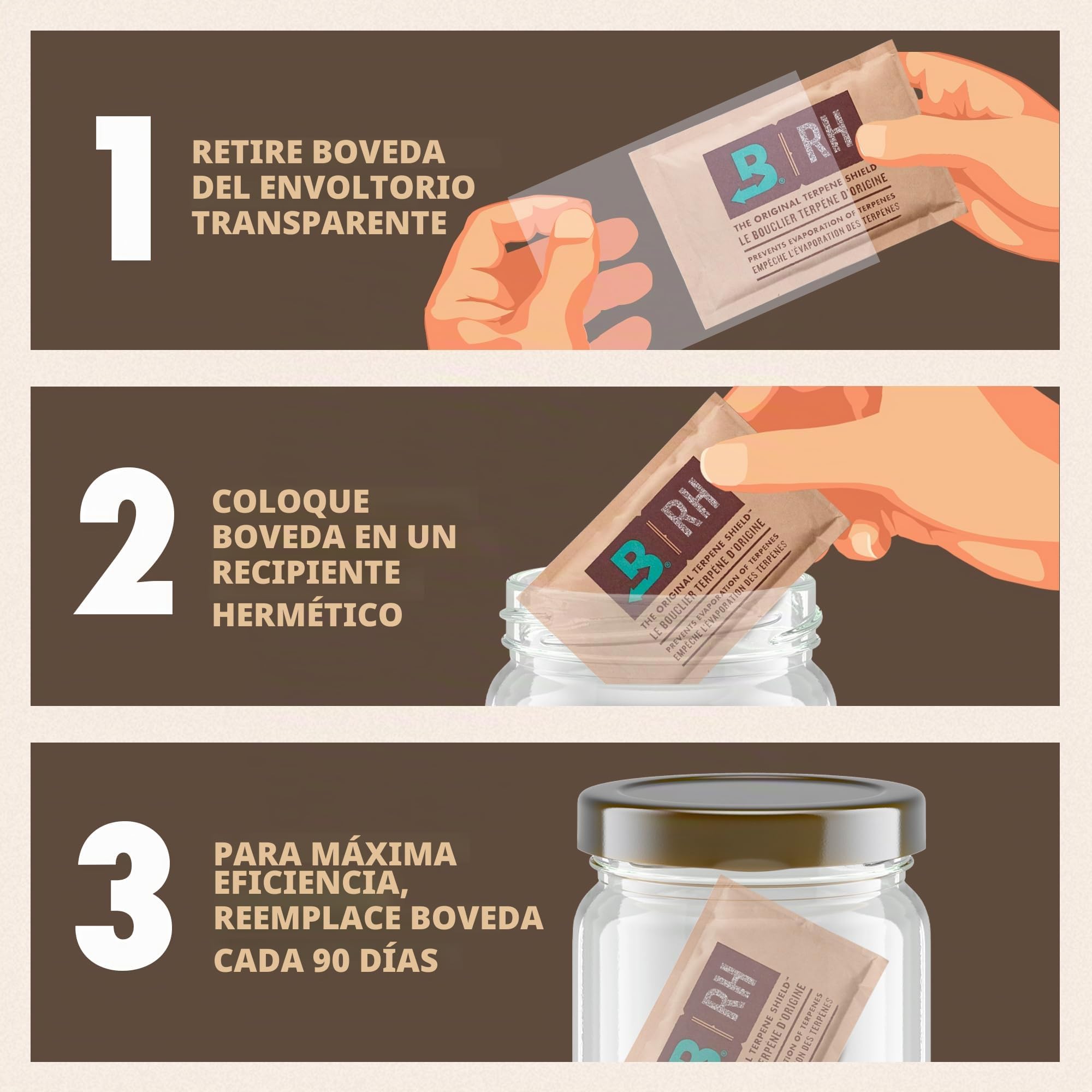 Boveda | Control doble de la humedad - 62% HR | Tamaño 67 para un máximo de 450 g | Previene la pérdida de terpenos por sequedad y moho | Pack de 12 en bolsa hermética