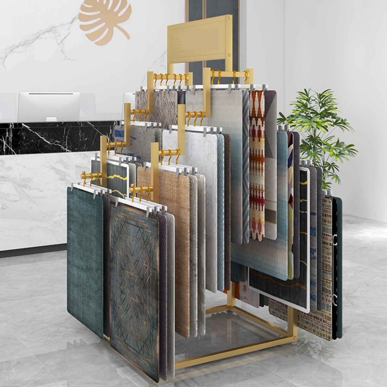 Stojący metalowy stojak na dywany, wieszak na dywaniki samochodowe, dywanik, dywanik, wielowarstwowa drabina, organizer do sklepu detalicznego, złoty,Gold-60x95x156cm
