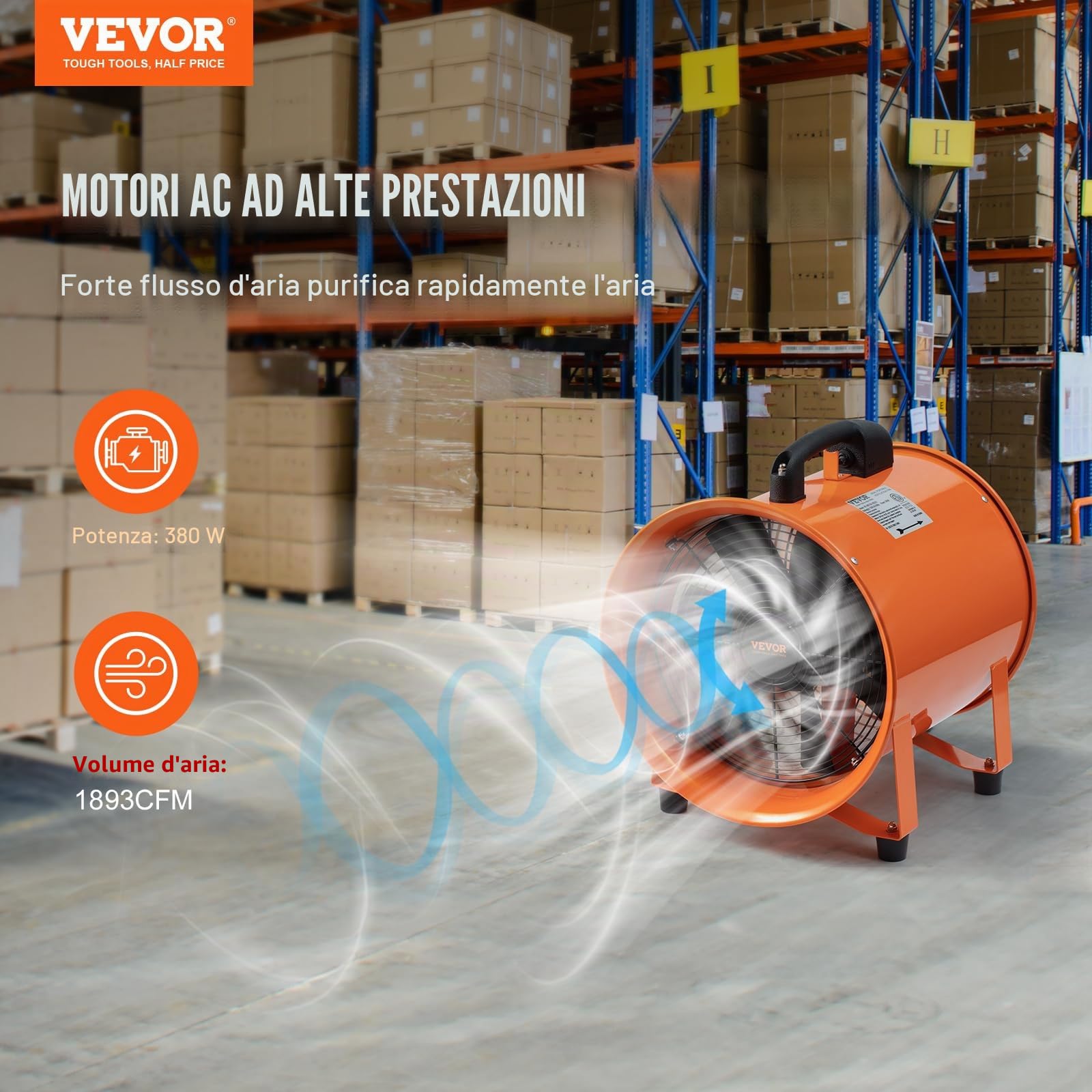 VEVOR Ventilatore di Scarico Motore 255W Estrattore d'Aria Condotto Industriale 254 mm Tubo di Scarico 5m Volume d'Aria 1720 CFM Ventilatore di Scarico per Estrarre Polvere Fumo Velocità 2830 giri/min