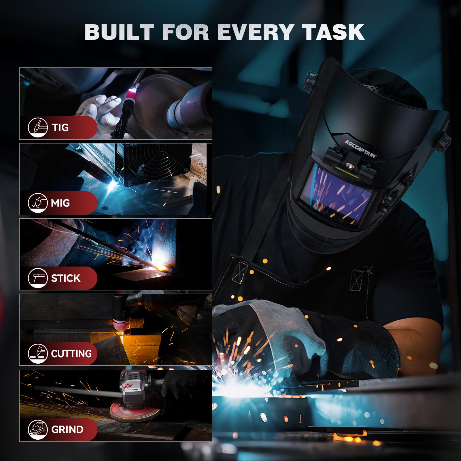 ARCCAPTAIN Auto Darkening Welding Helmet with Light, 3.94"X3.66" Large View — Amazon image 9