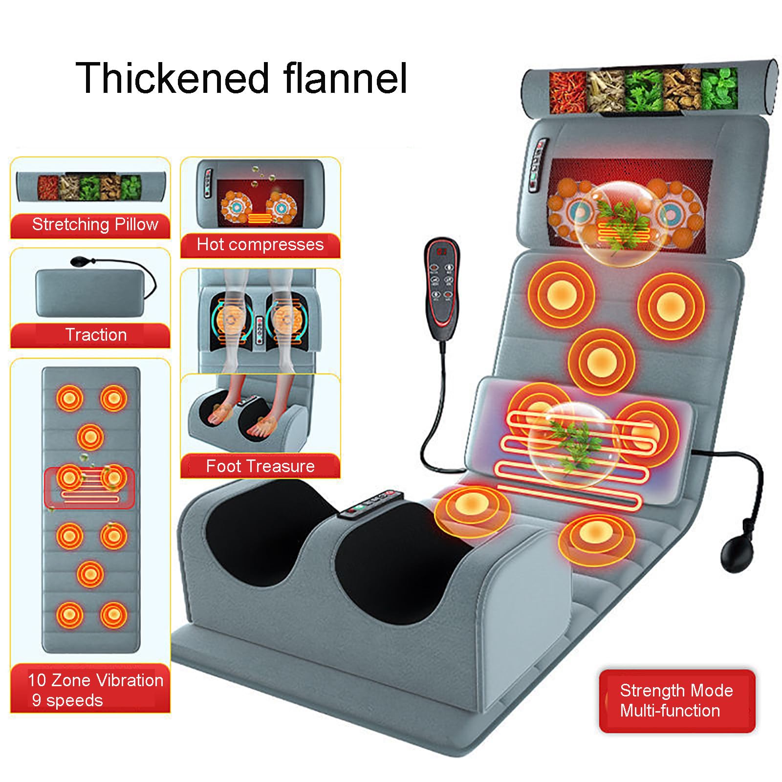 Tappetino Massaggiante con Calore - Materasso Massaggiante con Shiatsu Massaggiatore Collo Staccabile, Sedile Massaggiante con 10 Motori Vibranti,Cloth