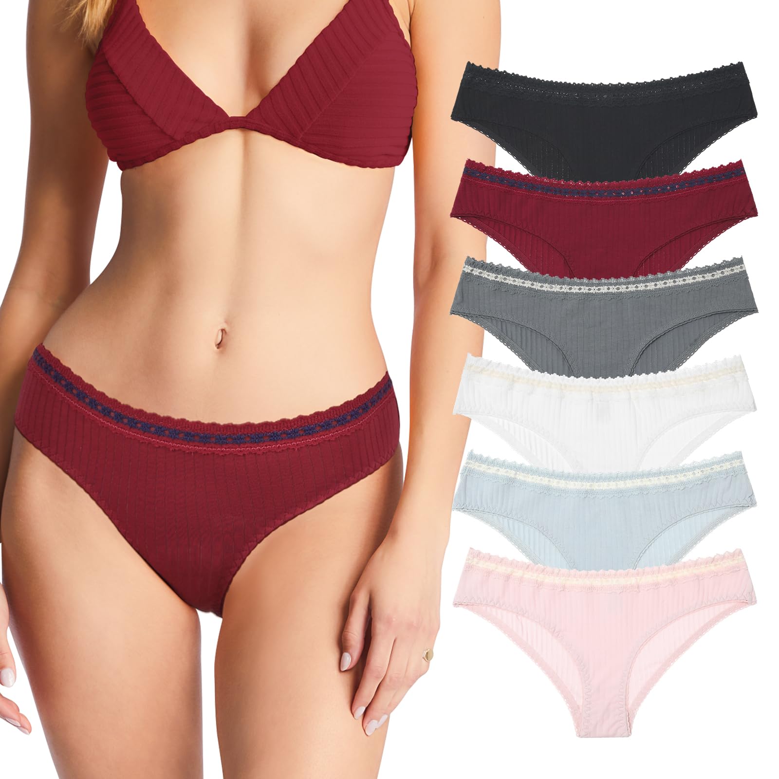 LEVAOWomen Cotton Underwear Sexy Underwear Lace Low Rise Breathable Ladies Hispter Panties Multipack S-XL