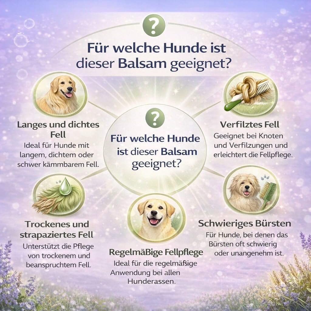 Entwirrungsbalsam für Hunde, pflegende Entwirrungs- und Glanzcreme für Hunde und Katzen, geeignet für langes, kurzes, krauses oder lockiges Fell, mit pflanzlichen Proteinen, 250 ml