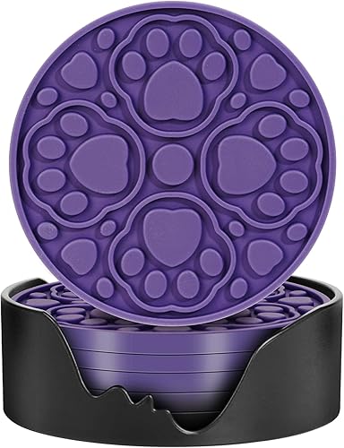 Miniatura 11 de Juego de 6 posavasos de silicona rosa con soporte, posavasos de 4 pulgadas para bar, bebidas, cerveza, café, tapete decorativo antideslizante para