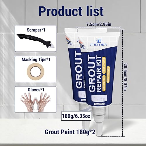 Miniatura 8 de 2 piezas de relleno de lechada blanca - Kit de reparación de lechada, tubo de llenado de lechada de azulejos y herramienta removedor de lechada,