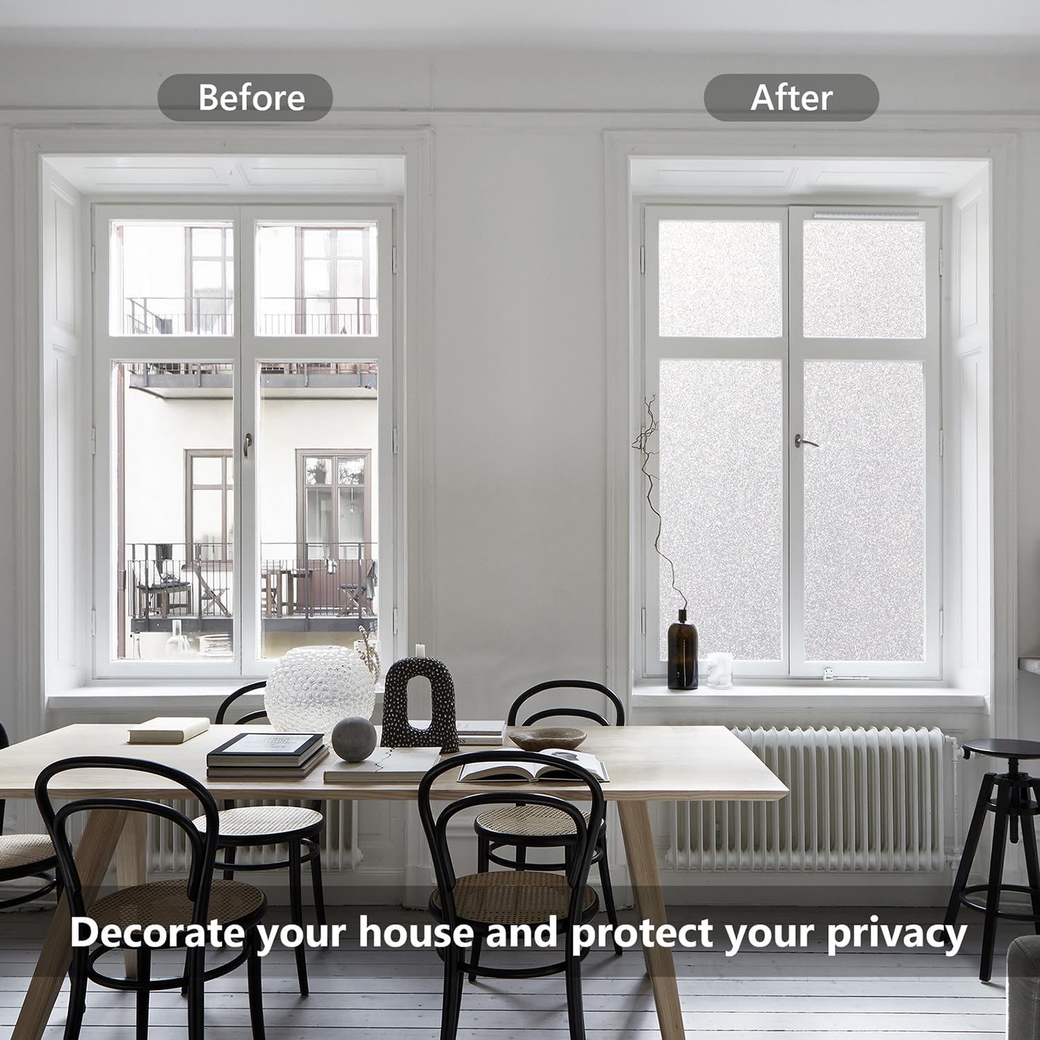 NINETREX Window Privacy Film,Frosted Glass Window Stickers,No Glue Vinyl Static Cling Anti-UV Removable for Home Living Room Bedroom,Crystal 23.6 x 78.7 inches