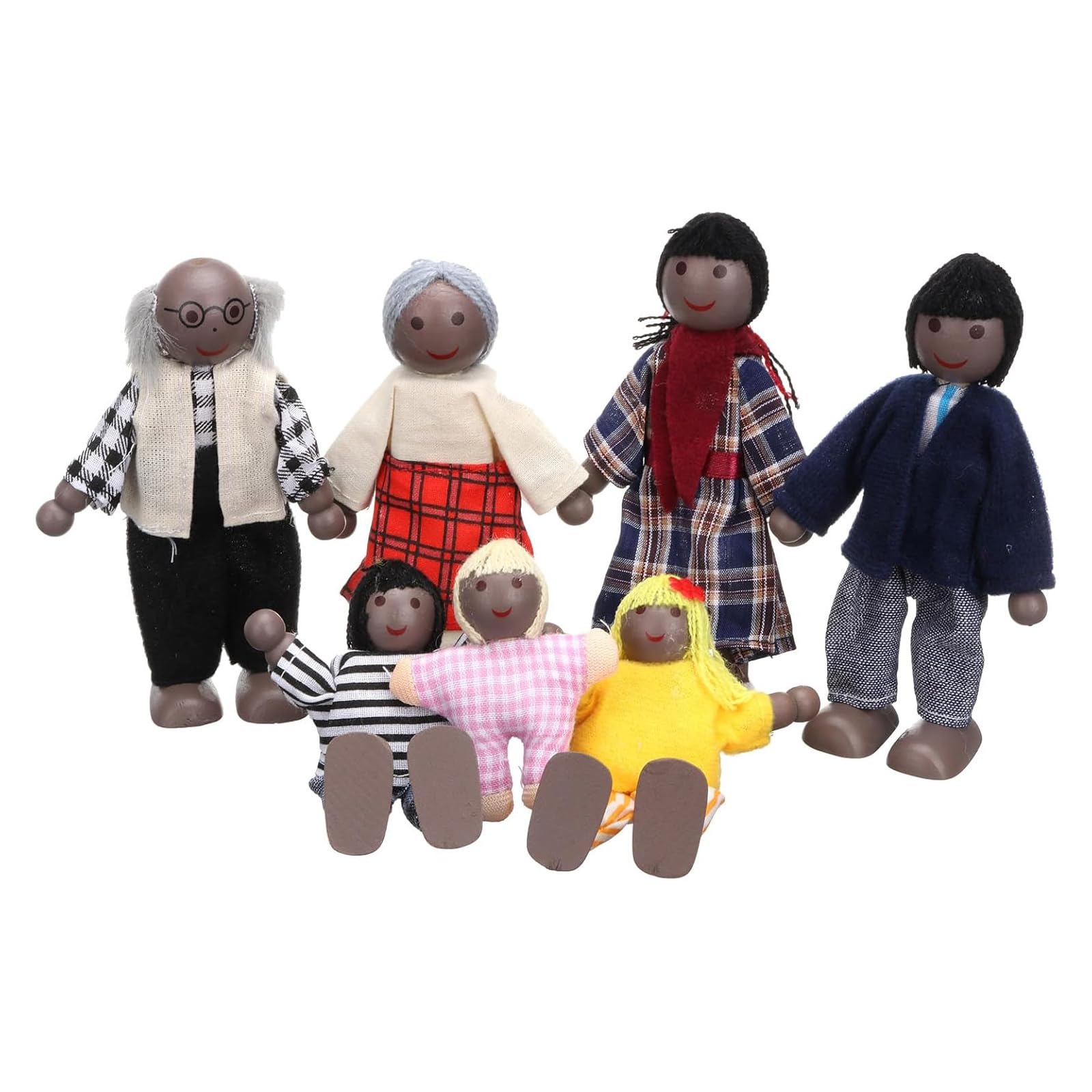 Lifreer Dolls House People, Wooden Dolls House Furniture, Little People House Decor Accessories, Happy Family Furniture Miniature 7 Mini Family