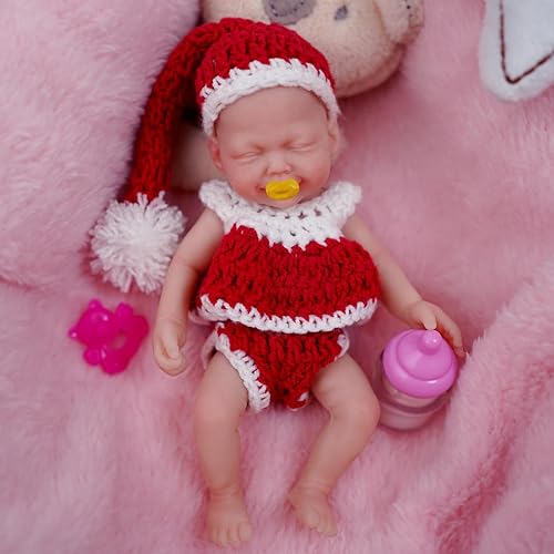 Miniatura 4 de Mire & Mire Mini muñecas de bebé de silicona para dormir en miniatura de 4.5 pulgadas con accesorio de alimentación, muñeca de bebé realista suave y