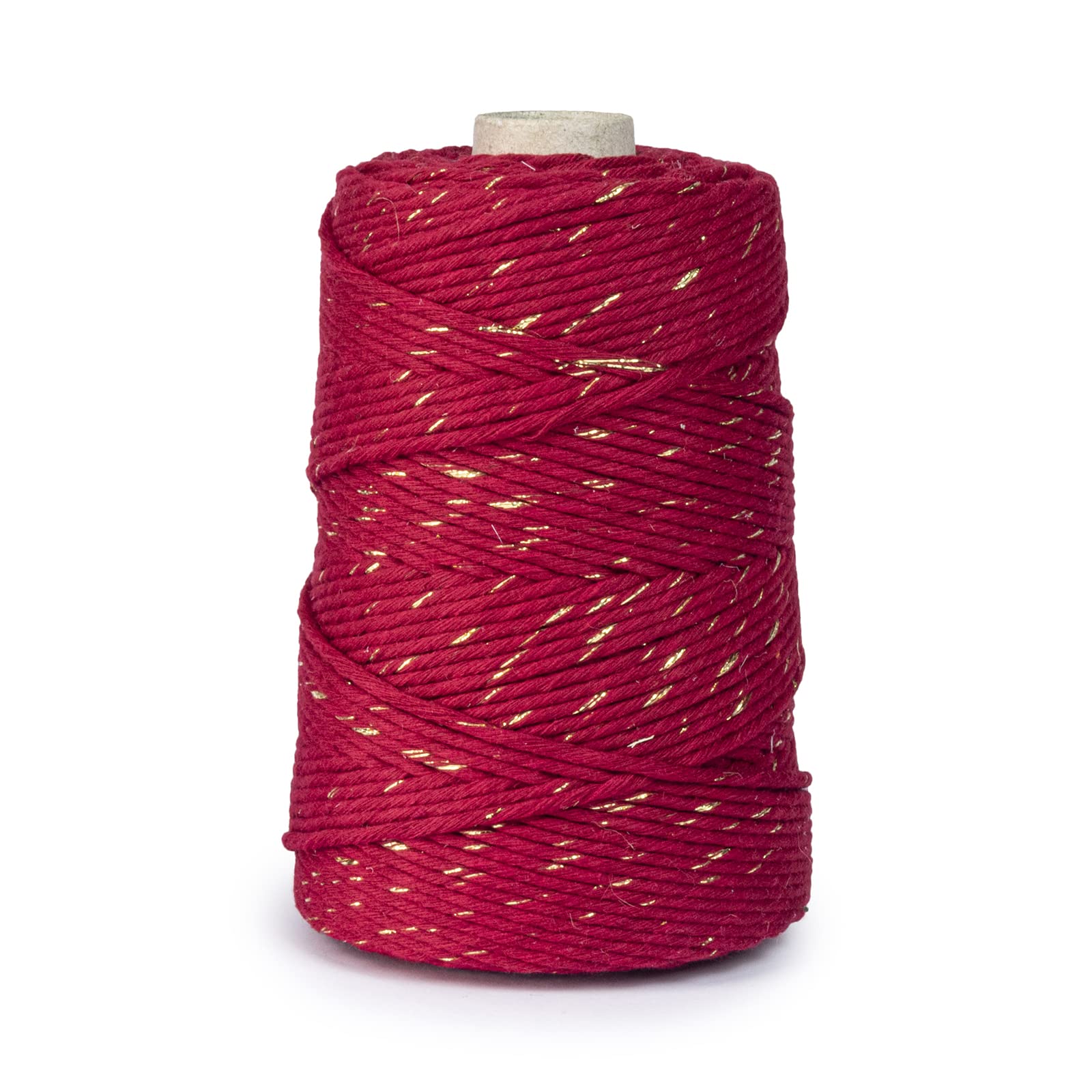 Hilo de macramé premium, 800 m, 3 mm, rojo oscuro con hilo dorado, 100 % algodón, cordón natural, hilo de algodón, decoración artesanal