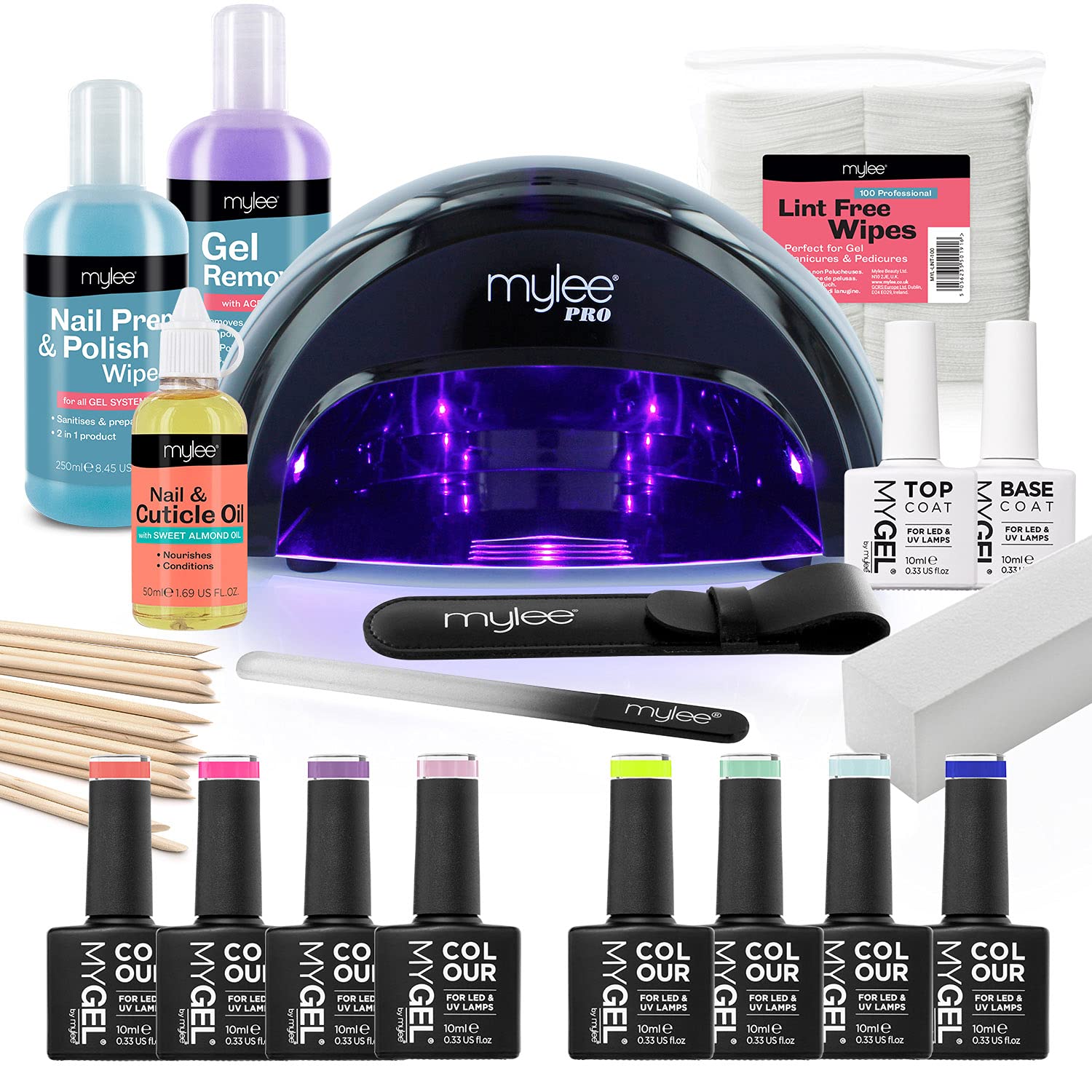 Mylee The Full Works Gel Nail Polish LED Lamp Kit, 8x MYGEL Colours