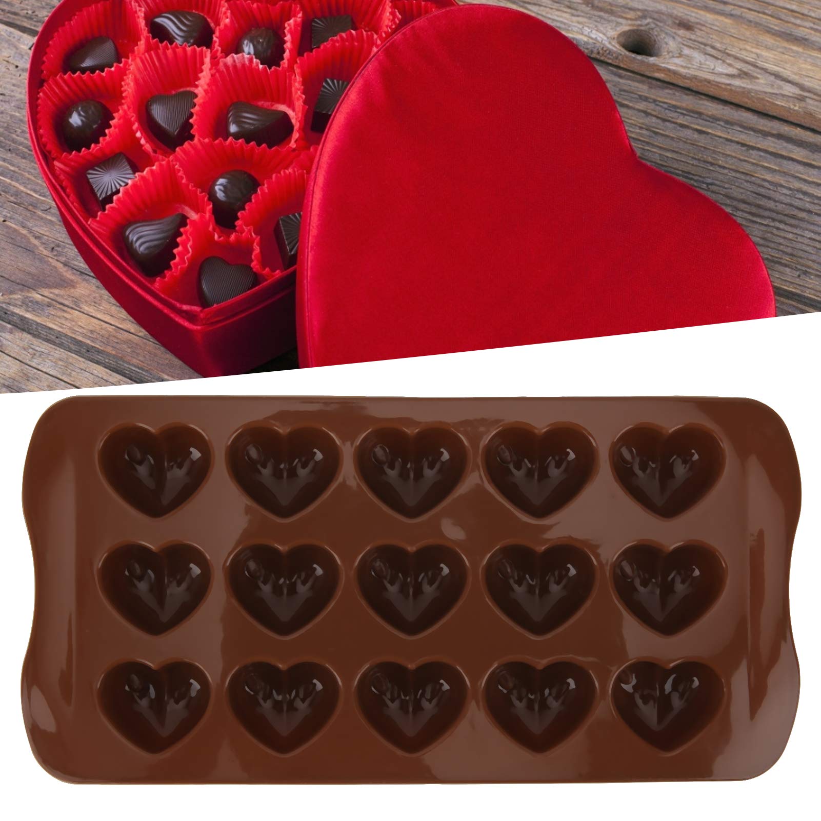 15 Gaten Siliconen Chocoladevorm Snoep Hartvorm DIY Schimmel Taart Chocolade Maken Mallen Keuken Bakken Tool(Rood