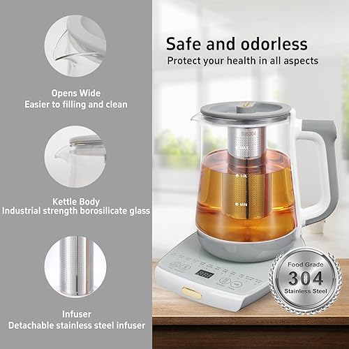 Miniatura 5 de Olla de salud, oficina, hogar, hervidor eléctrico con infusor, control de temperatura, 12 procedimientos funcionales para frutas, té y café de