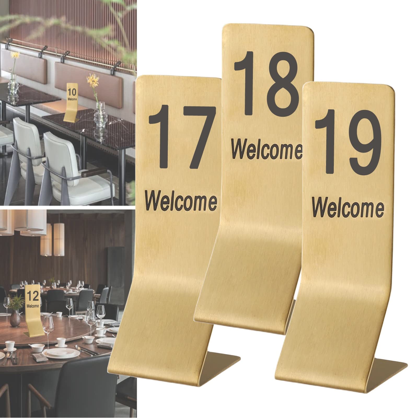 SaryEdge 1-10/20 Stainless Steel Table Signs, Table Cards Restaurant, Metal Number Tags For Weddings Receptions, Standing Table Number, Not Easily Deformed,Gol,Gold-1??20è?