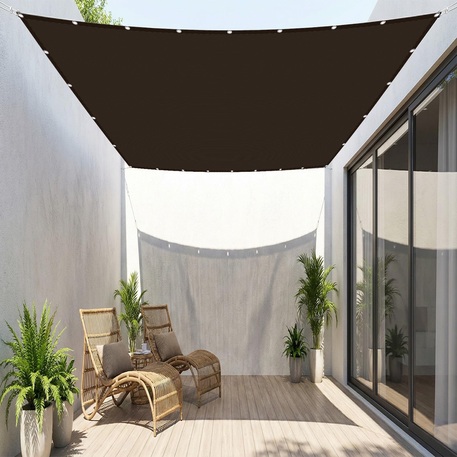 Sun Shade Sail 4 x 5.5 m Waterproof 95% UV Block Sunscreen Awning Canopy Privacy Protection Sun Shades for Party Pergola Balcony, Brown