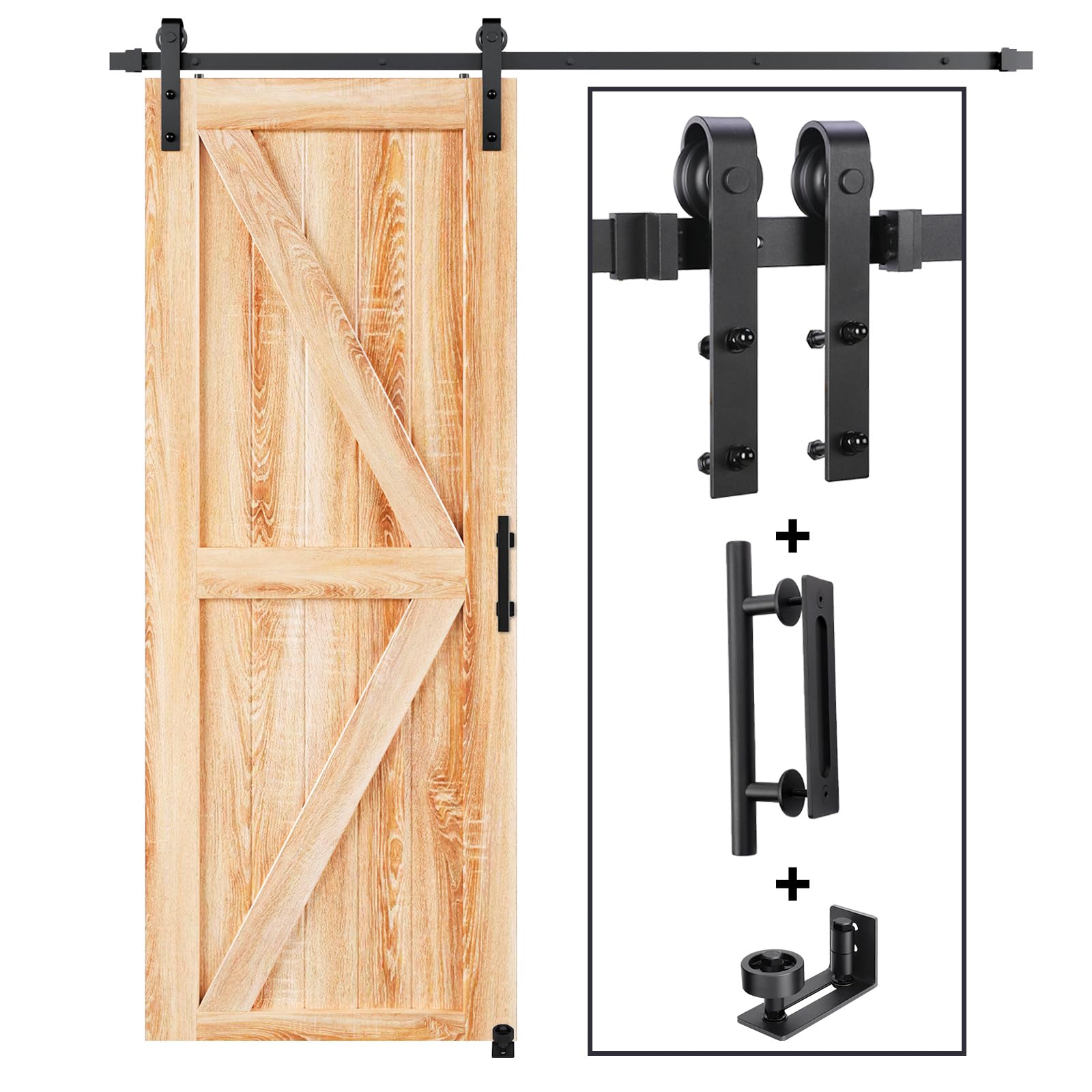EaseLife 5 FT Sliding Barn Door Track and Handle Hardware Kit,Basic J Pulley,Slide Smoothly Quietly,Easy Install (5FT Track Kit for 24"~30" Wide