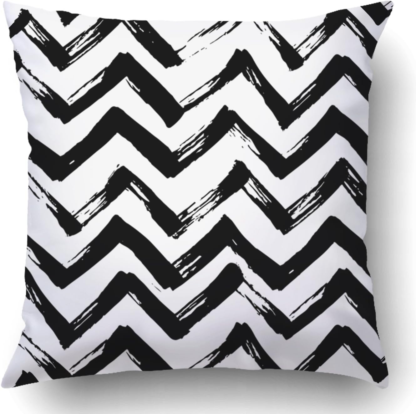 Soksar Throw Pillow Cover The Black White Zigzag Pattern With Brush Strokes The Creative Ochrome Home Sofa Decor Square 18x18 Inch Zipper Cushion Decorative Print Pillowcase Design Two Side