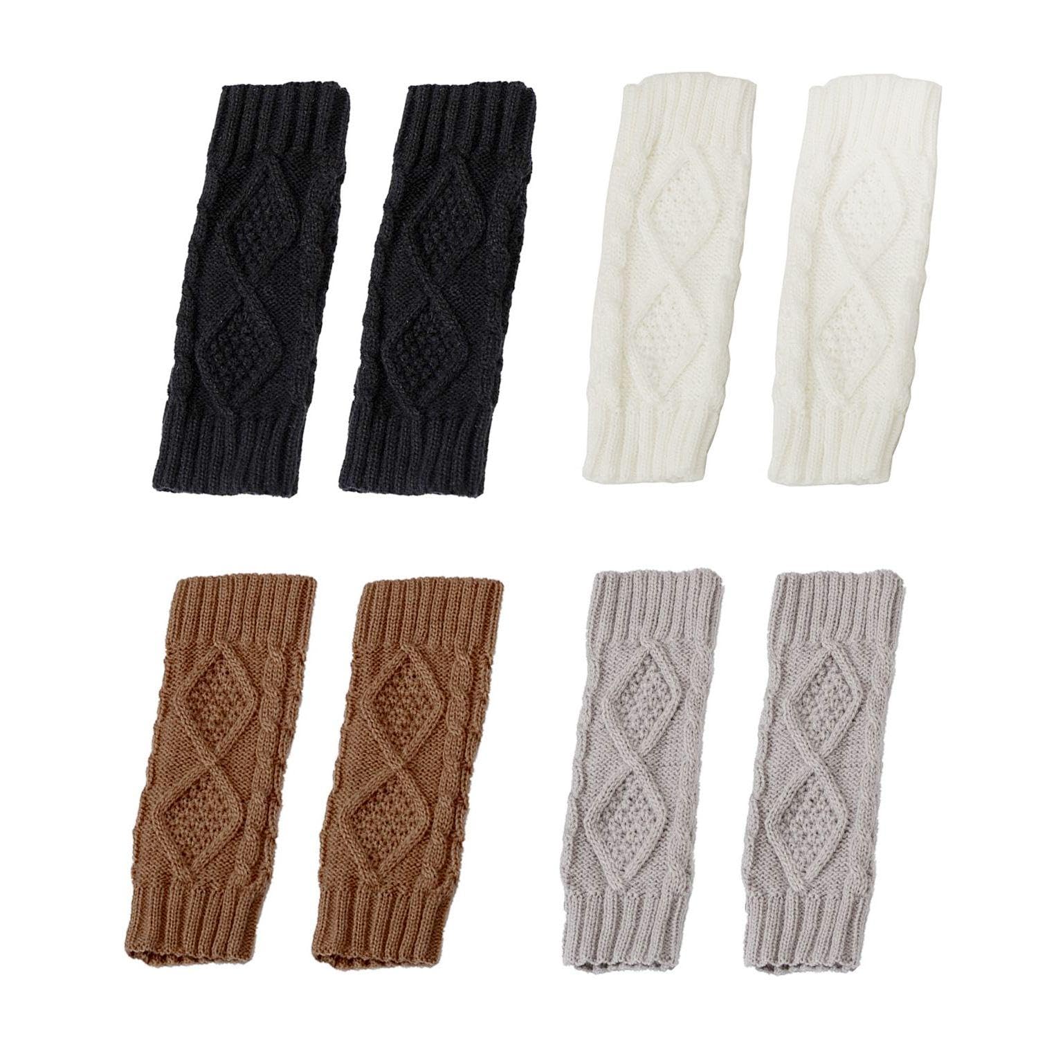 VEHYEGOI 4 Pairs Of Diamond Pattern Gloves, Knitted Gloves, Elastic Warm Gloves, Fingerless Gloves, Autumn And Winter Gloves