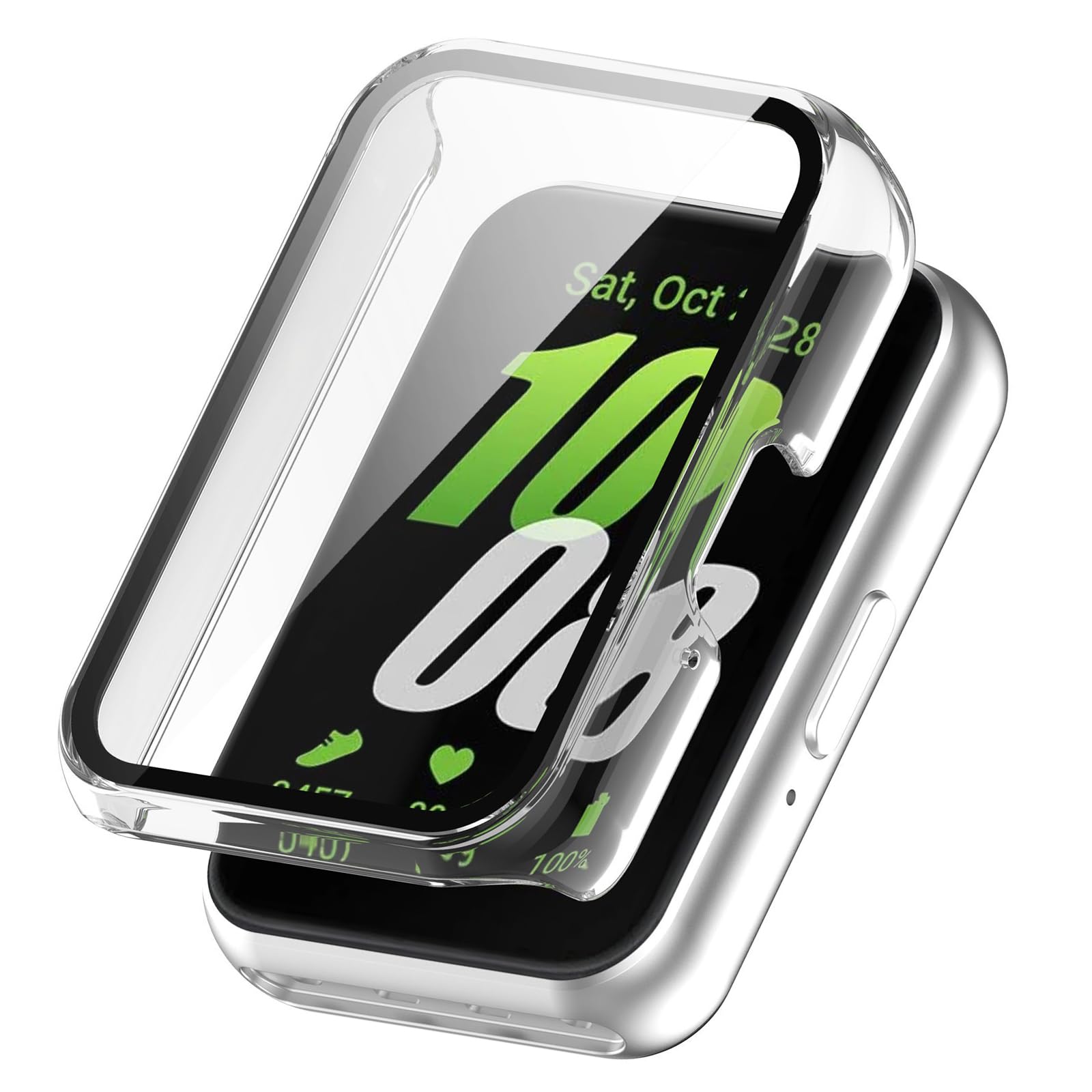 TOORQR For Samsung Galaxy Fit3 対応 ケース ギャラクシー Fit3トウォッチケース 強化ガラス 一体型 耐衝撃 PC素材超薄型 傷防止 全面保護 指紋防止 飛散防止 高感度 高透過率 Galaxy Fit3 用 カバー（クリア）