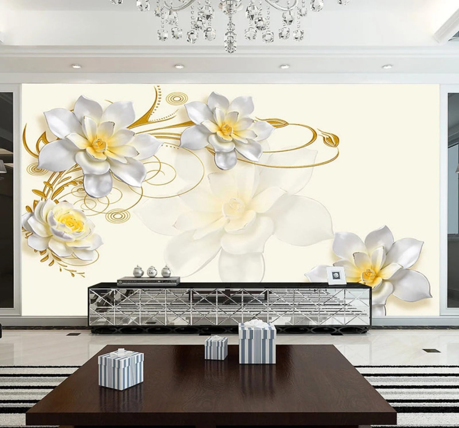 Wallpaper-3D-Xlm 250Cm×170Cm(B×H) Minimalist Relief Three Dimensional Beautiful Magnolia 3D Wallpaper Easy Install Feature Office Living Room Sofa Bedroom Tv Background Wall Decoration-250Cm×170Cm