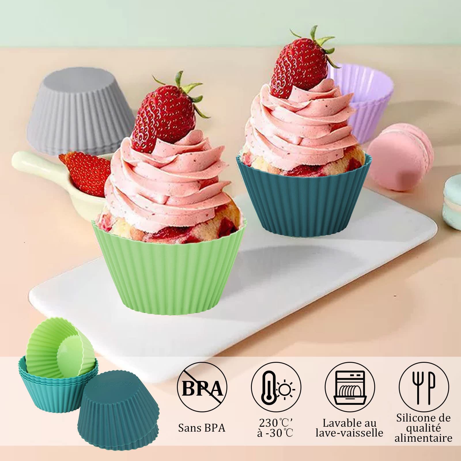Xmart 48 Stück Silikon-Muffinförmchen (4 Morandi-Farben): BPA-frei, Hitzebeständig (-40°C Bis 230°C), Antihaftbeschichtet