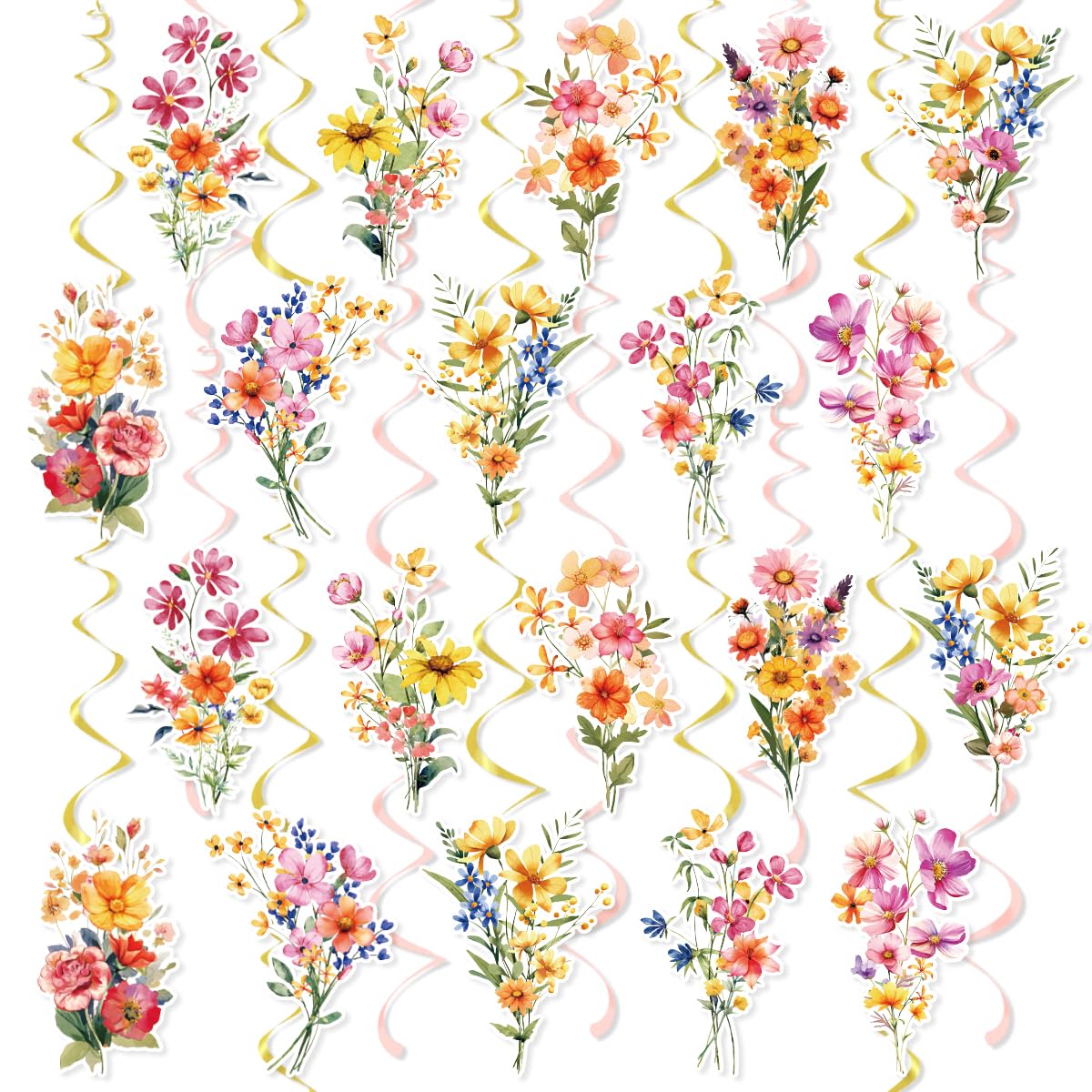 30PCS Wildflower Hanging Swirls Wild Flower Party Decorations Floral Baby Shower Ceiling Swirls Flower Spiral Decor