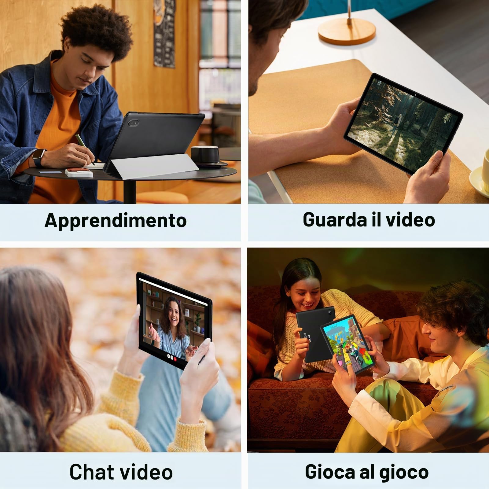 DMOAO Tablet 10 Pollici Android con 18GB RAM + 128GB ROM(TF 1TB), HD Tablet con 5G Wi-Fi 6, Widevine L1, Octa-Core 1.8 GHz, USB-C, BT 5.0, 6000mAh,Custodia, Nero