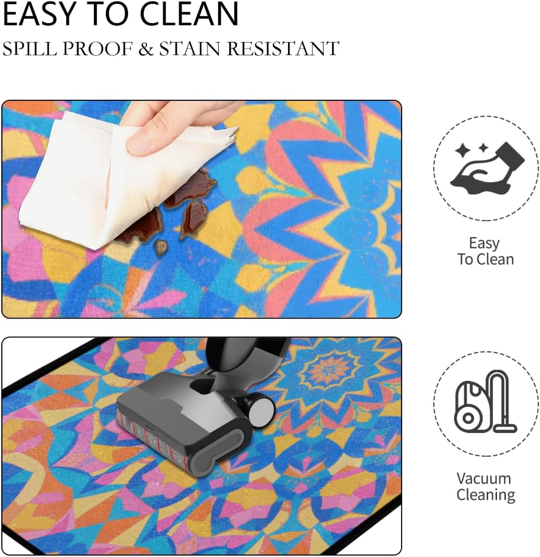 Anti Fatigue Colorful Mandala Blue Kitchen Mats for Floor 2 Piece Set, Waterproof Non Slip Boho Kitchen Floor Rugs, Comfort Standing Mat for Sink Laundry & Home Kitchen 17"x47"+17"x29"
