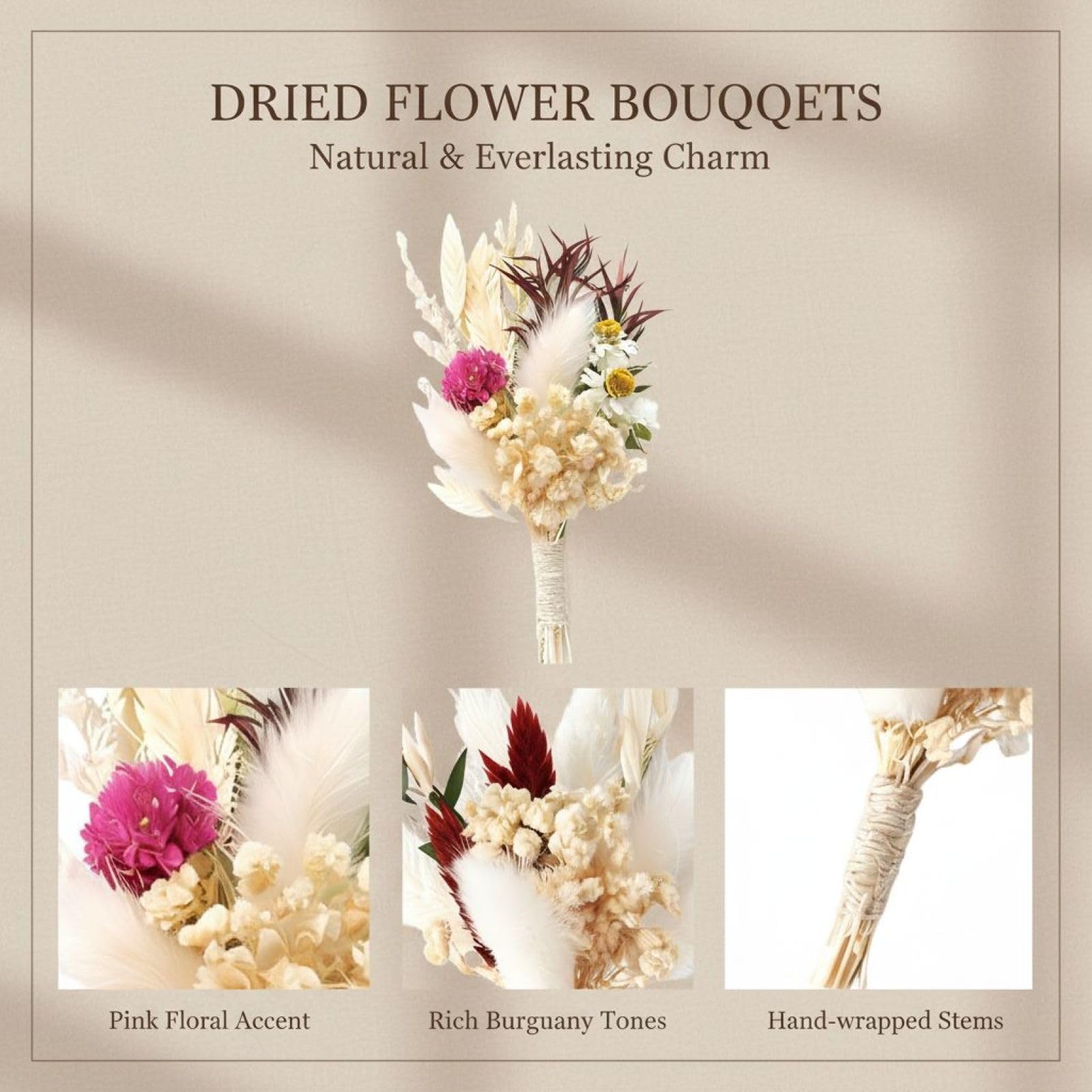 6 STK. Mini Trockenblumensträuße Set, Mehrfarbig, natürlich und rustikal, gemischte konservierte Bouquets für Hochzeitsanstecker, Deko für Hochzeit, Brautjungfern Geschenke, Party Mitgebsel,