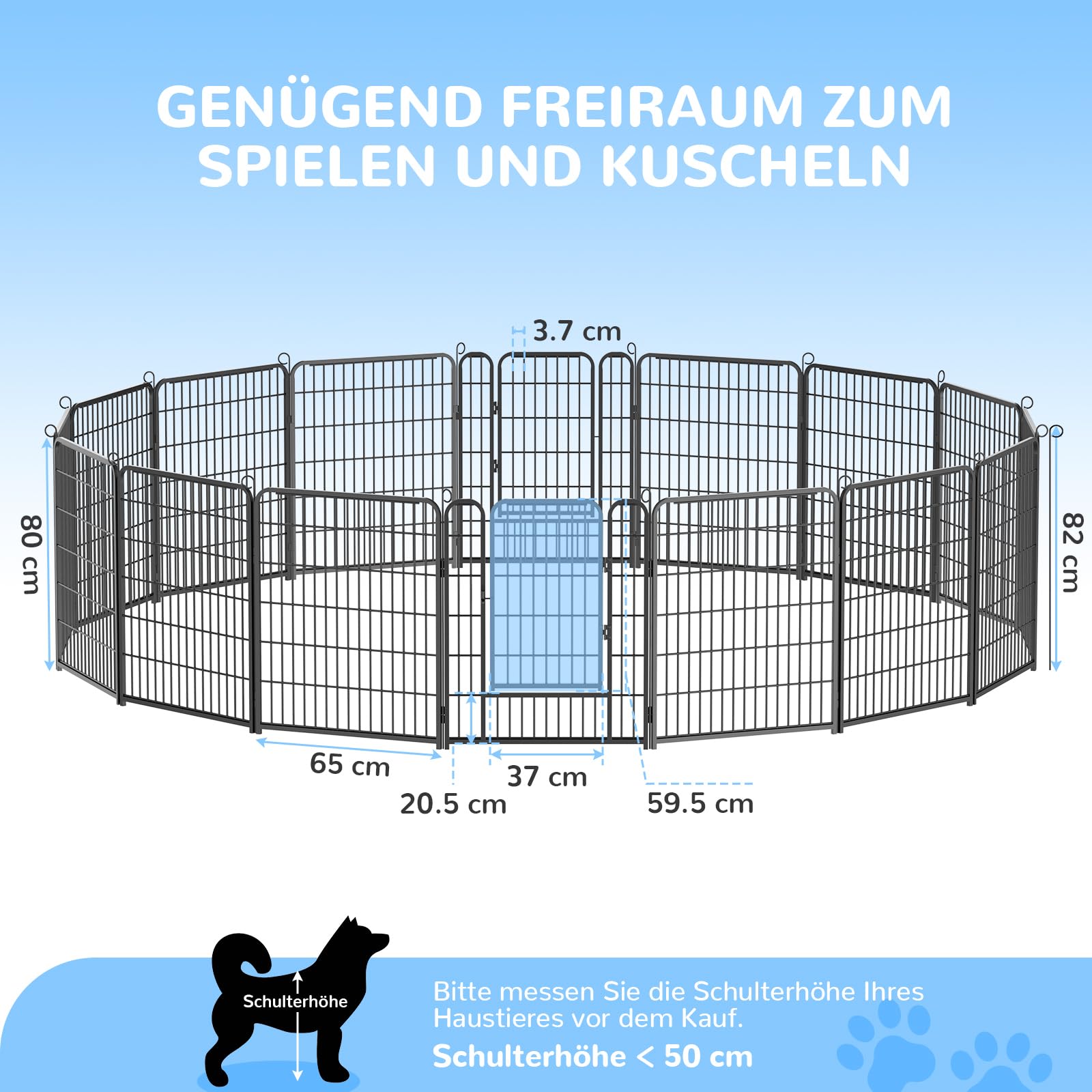 Welpenauslauf, Bietet Welpen EIN Großes & Sicheres Spielparadies, Welpenlaufstall mit Tür & Verriegelung, Formbar, Stabverbindungen, aus Pulverbeschichtet Metall, 65 x 80 cm (16 Absperrgitter)