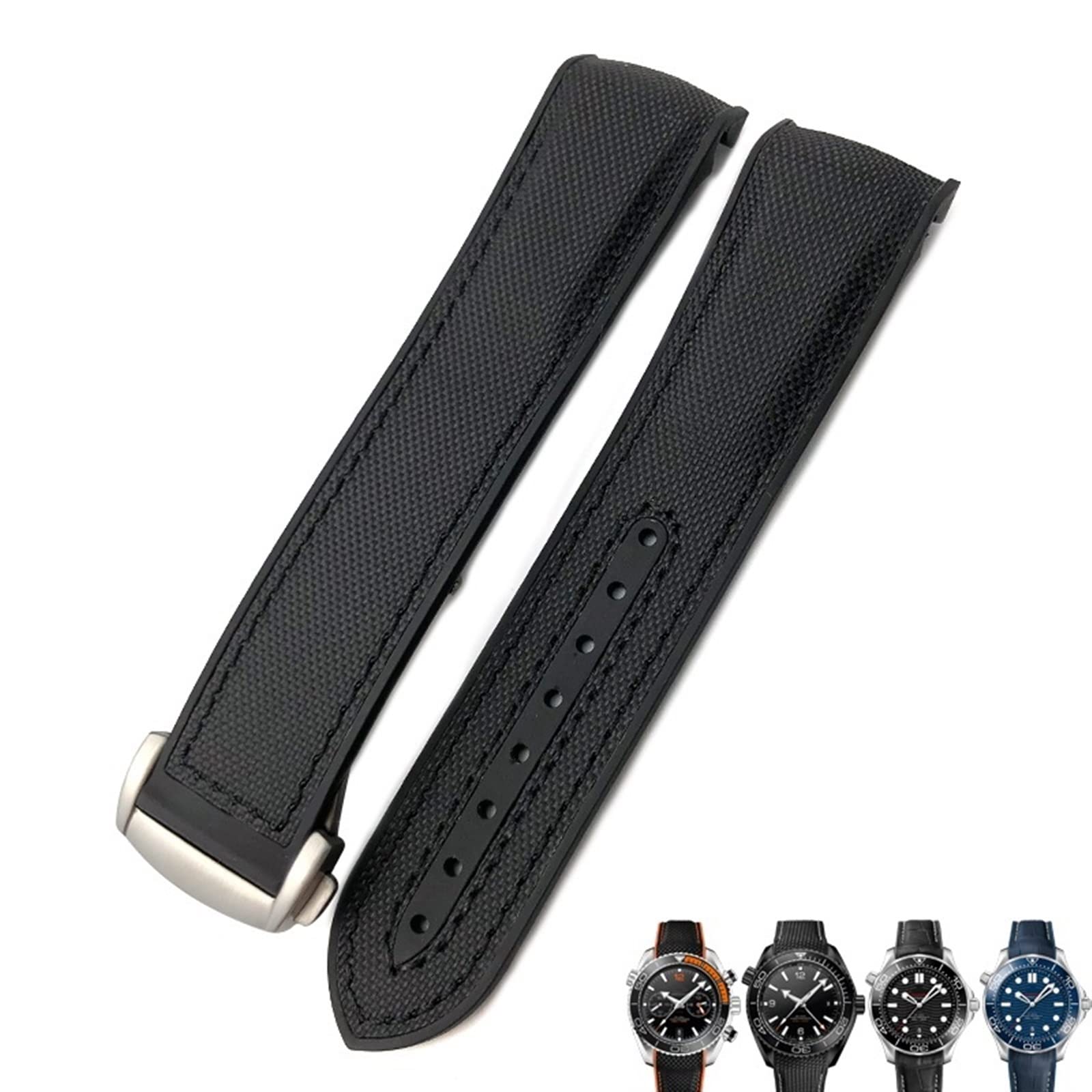 Clouismus 21 mm 22 mm Gummi-Nylon-Uhrenarmband 19 mm 20 mm für Omega-Armband Planet Ocean Seamaster 300 Gummiarmband