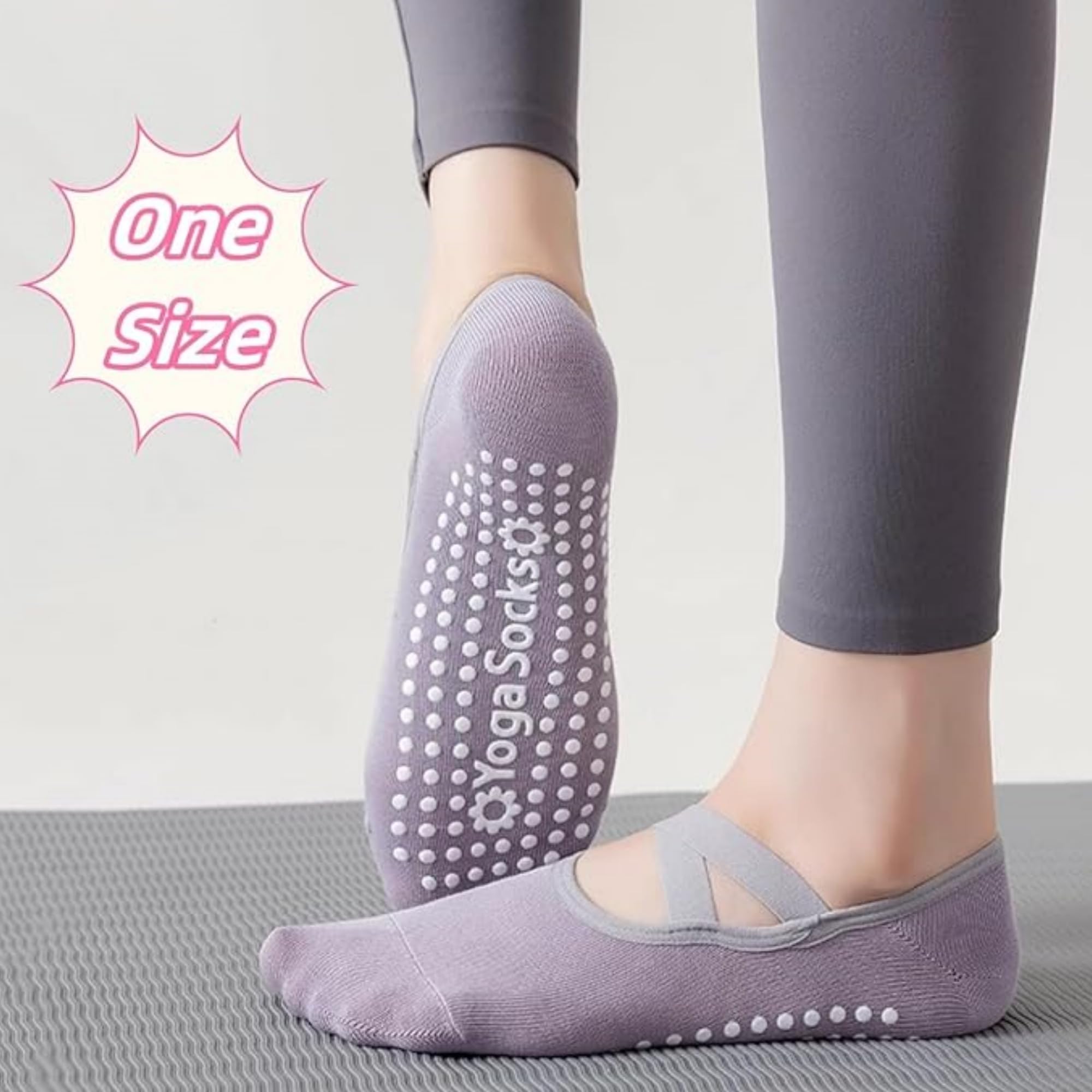 Tokaneit Pilates antypoślizgowe skarpety damskie, antypoślizgowe skarpety fitness, antypoślizgowe skarpety do jogi, z uchwytami i paskami, z 1 torbą do przechowywania