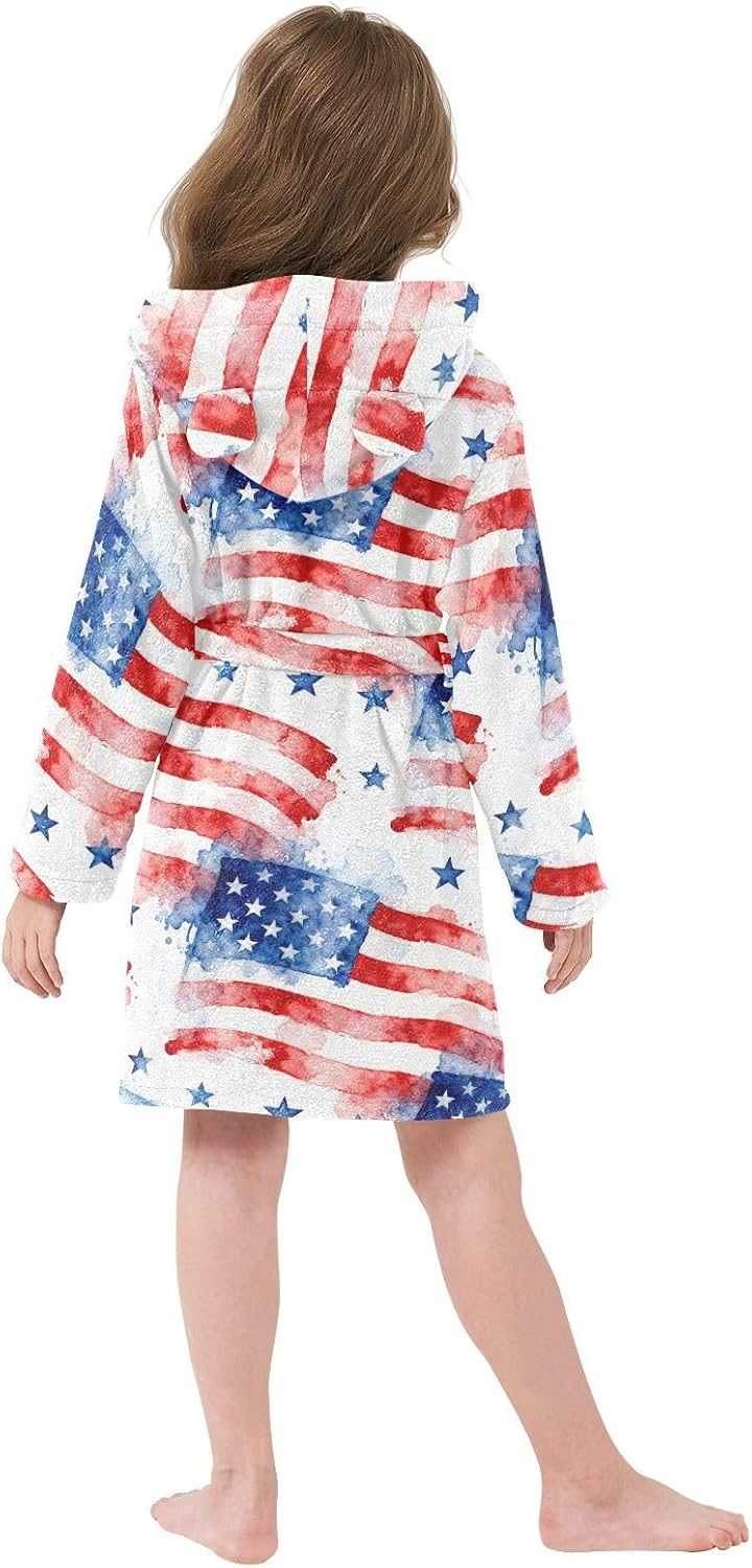 GuoChe Flag Pattern Hooded Pajama Robe For Girls