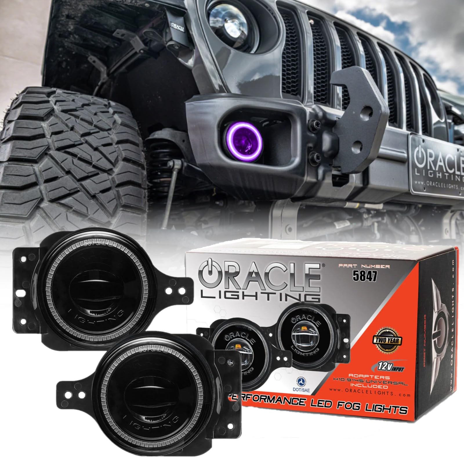ORACLE Lighting 5847-334 Pair of ColorSHIFT 20W LED Fog Lights Compatible with 2018 2024 Wrangler JL - Amber - Road Compliant - Rugged & Durable - High Performance