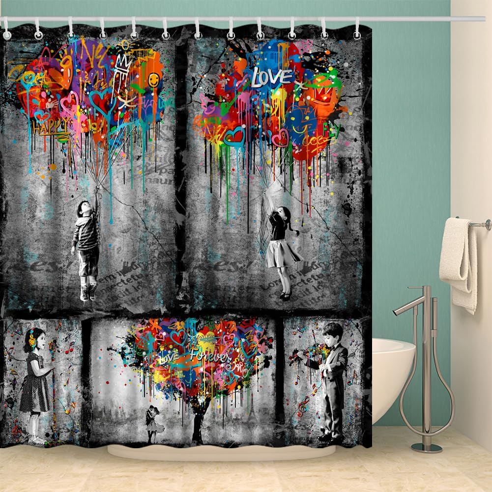 Graffiti Street Art Shower Curtain Banksy Boy Gril Shower Curtain 72 x 72 inches
