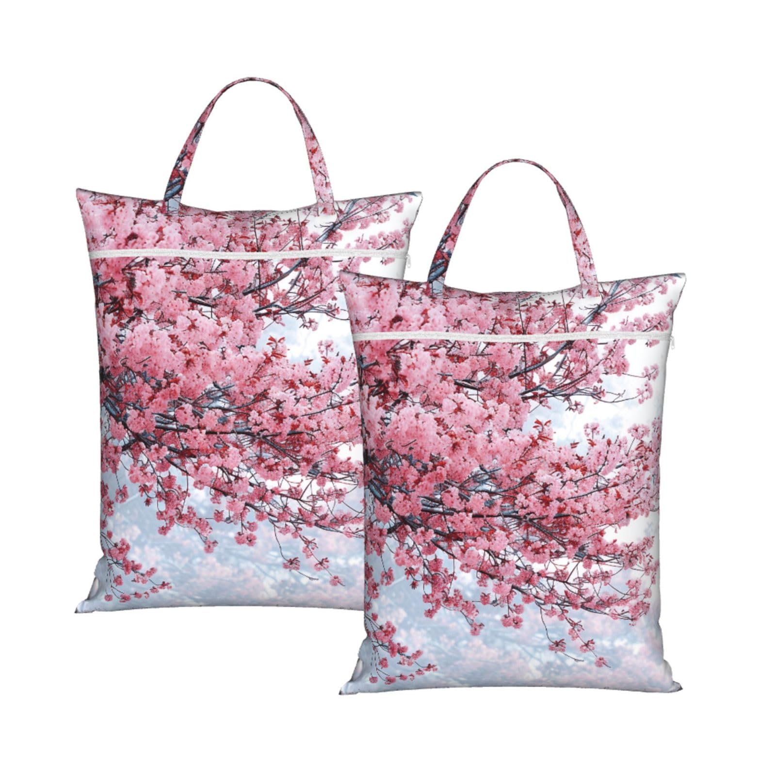 Large Travel Laundry Bags,Cherry Blossoms Tree Print with Handle Foldable Laundry Bag for Holidays Gym Swimming and Family Trips, 2Pcs