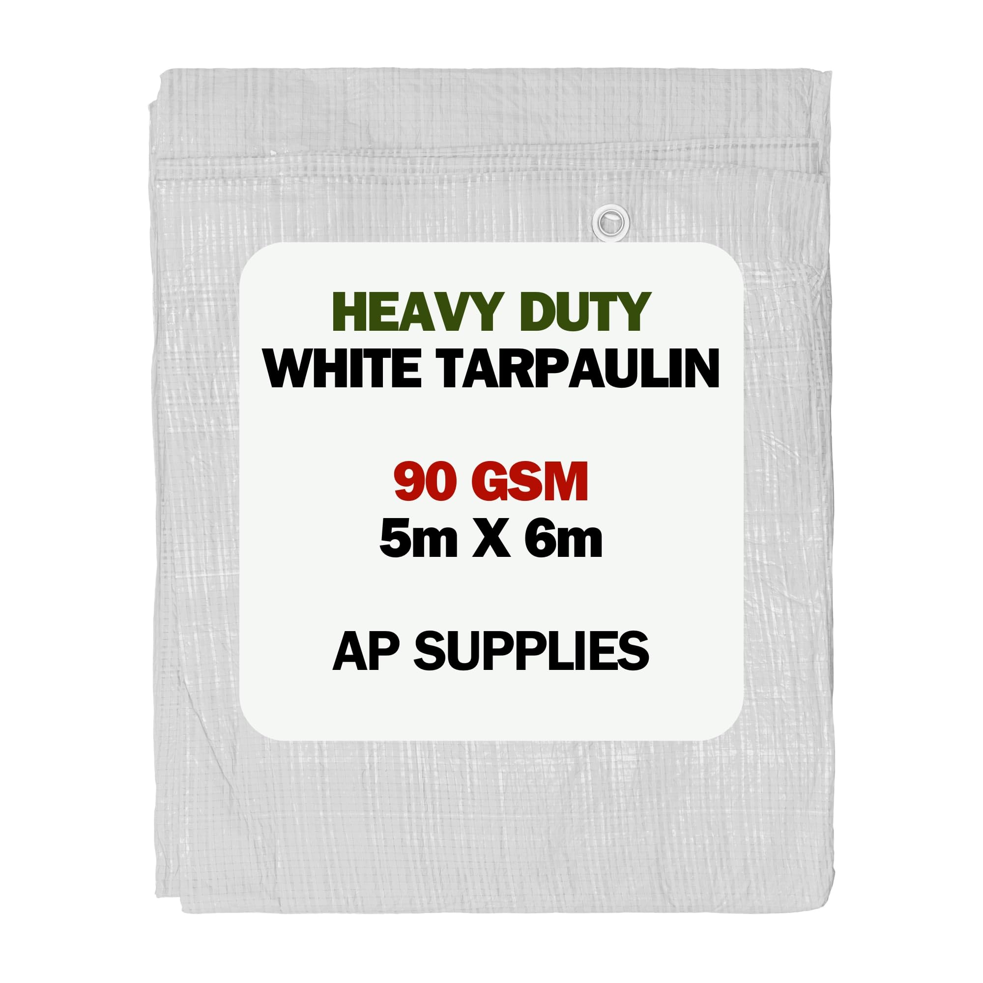 AP Supplies 90gsm M-Grade White Tarpaulin 5m x 6m – Waterproof, UV & Weather Resistant Sheet Cover for Camping, Construction, Gardening & Equipment Protection