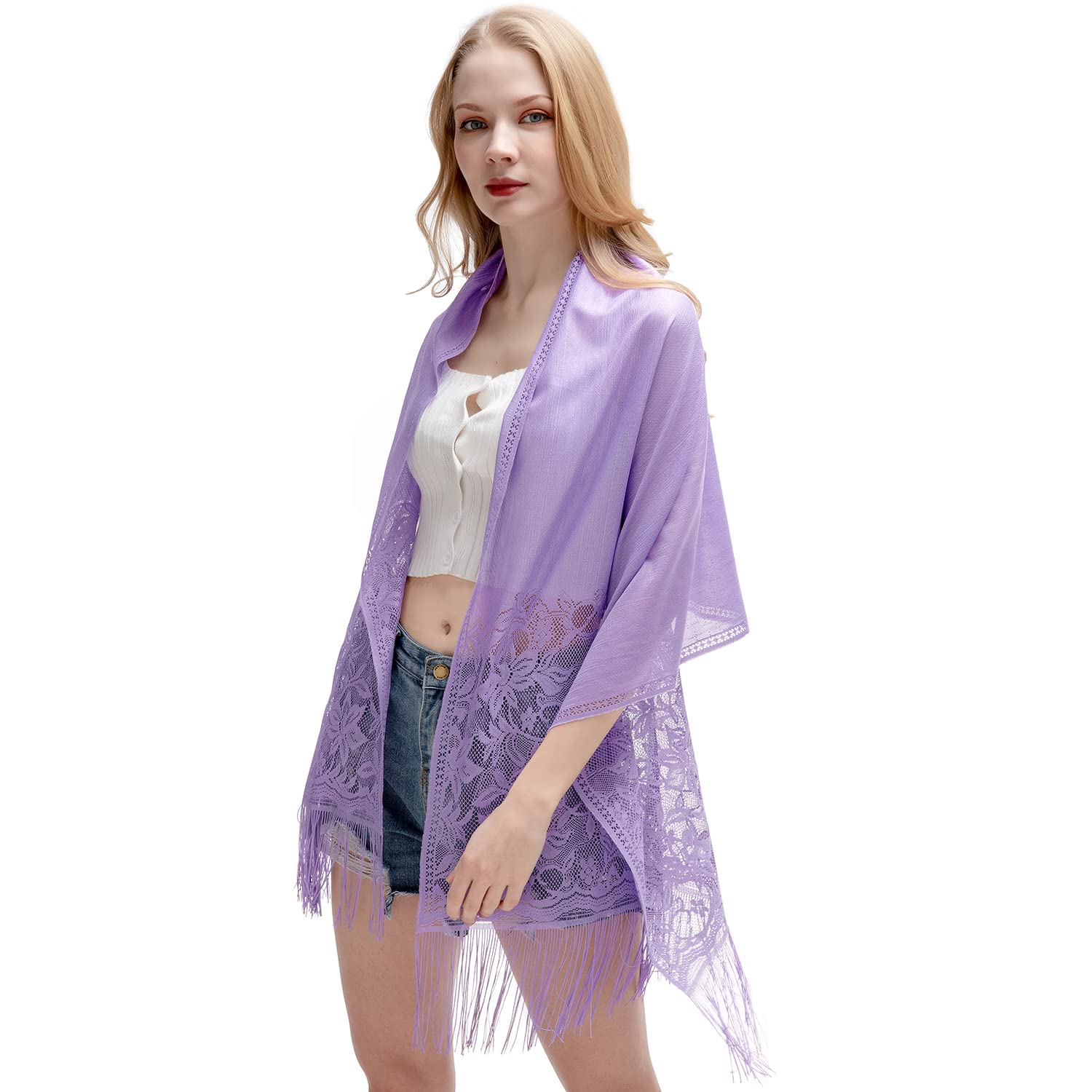 Riiqiichy Women's Lavender Scarf Lace Purple Scarf Pashmina Shawls And Wraps For Scarfs For Wedding
